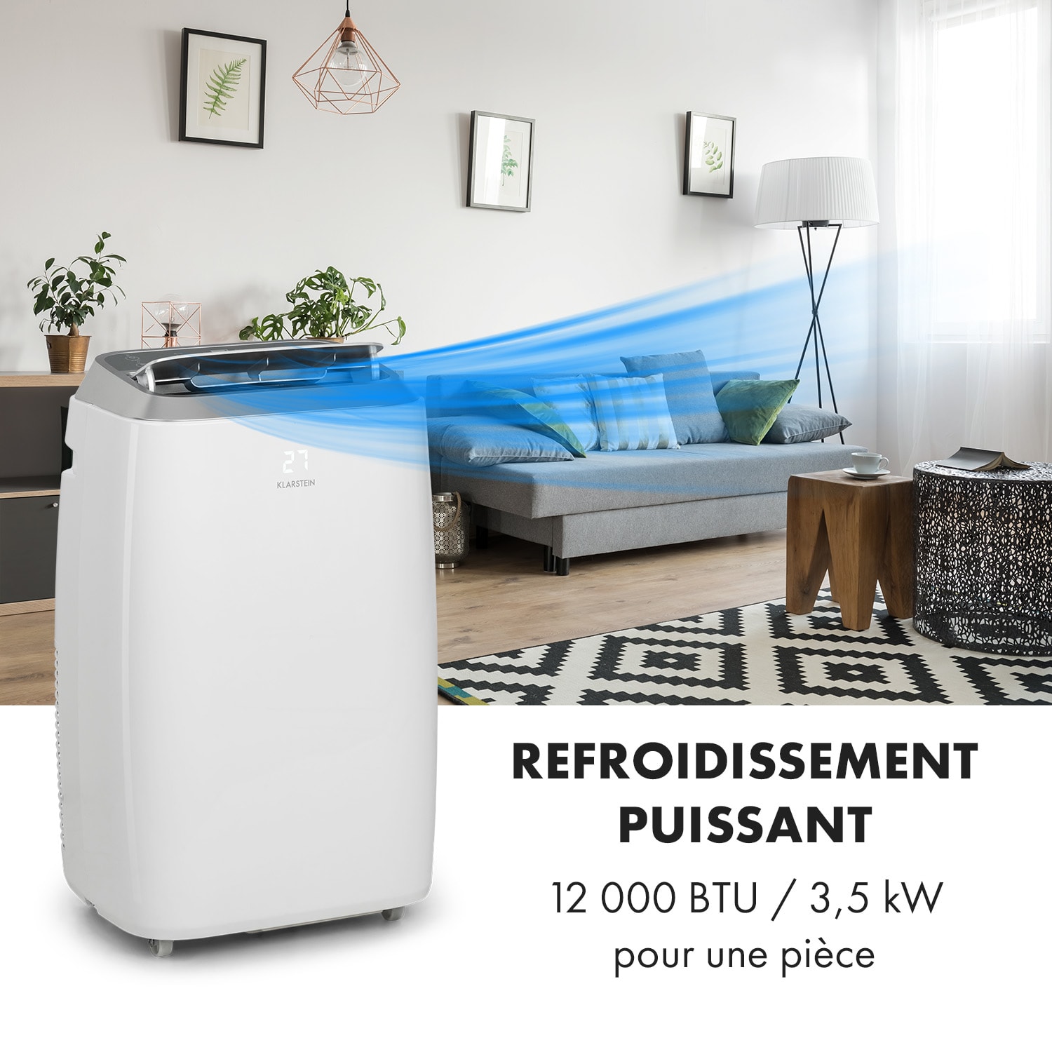 Climatiseur mobile Iceblock Prosmart 9 9 000 BTU/ 2,6 kW débit d'air 300 m³/h max. App Control blanc 9.000 BTU