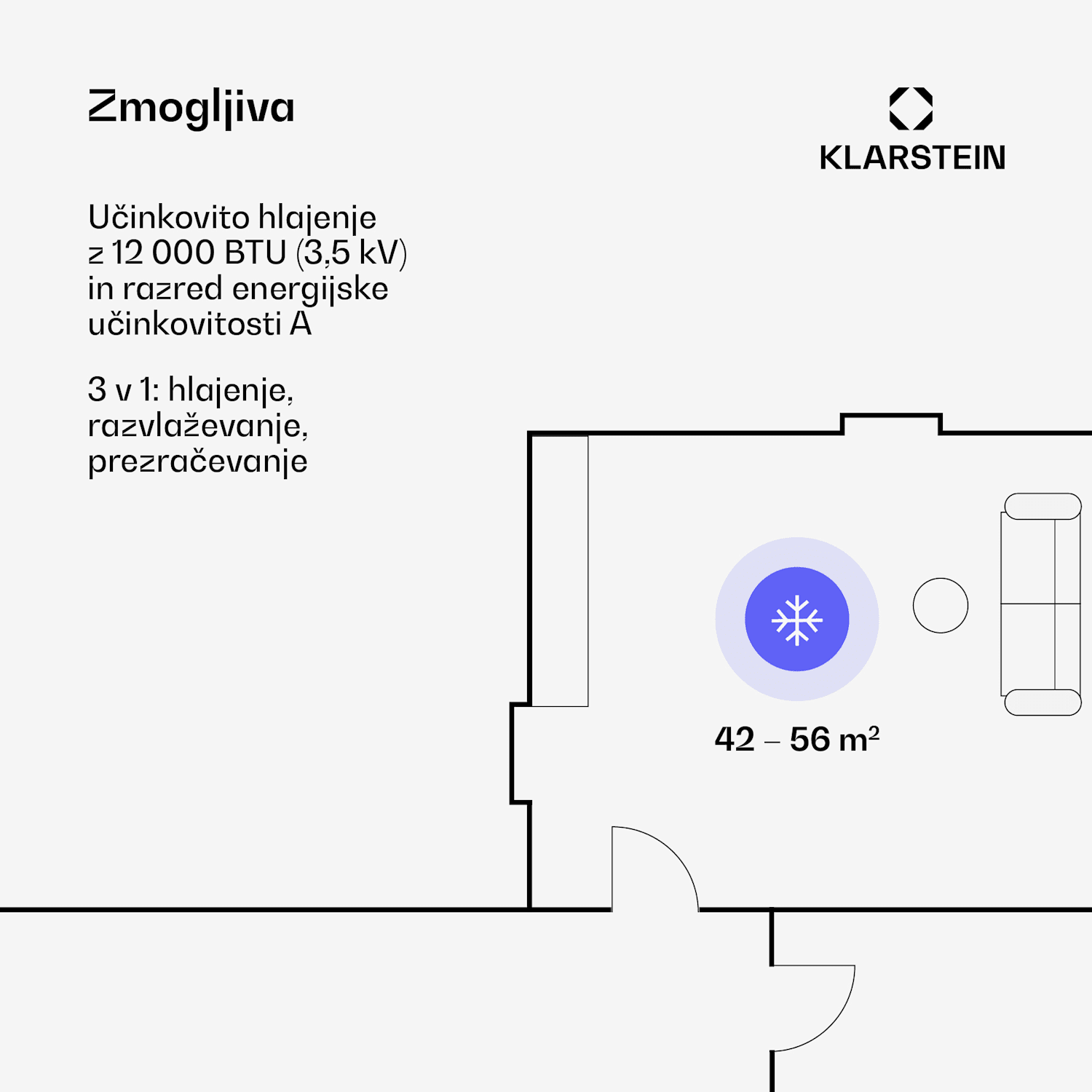 Iceblock Prosmart 12, mobilna klimatska naprava, 3 v 1, 12.000 BTU, nadzor z aplikacijo, bela 