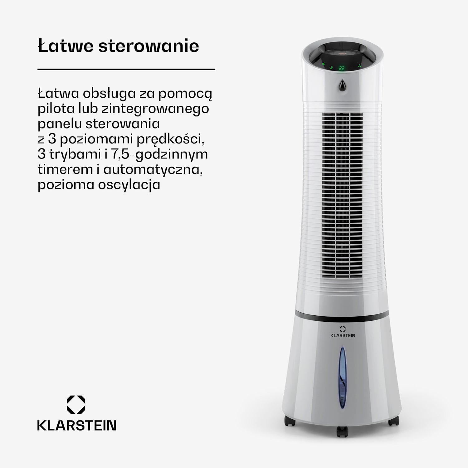 Skyscraper Ice, klimator 4 w 1, wentylator, oczyszczacz powietrza, nawilżacz powietrza, 210 m³/h, 30 W, oscylacja, przenośny, zdalne sterowanie 