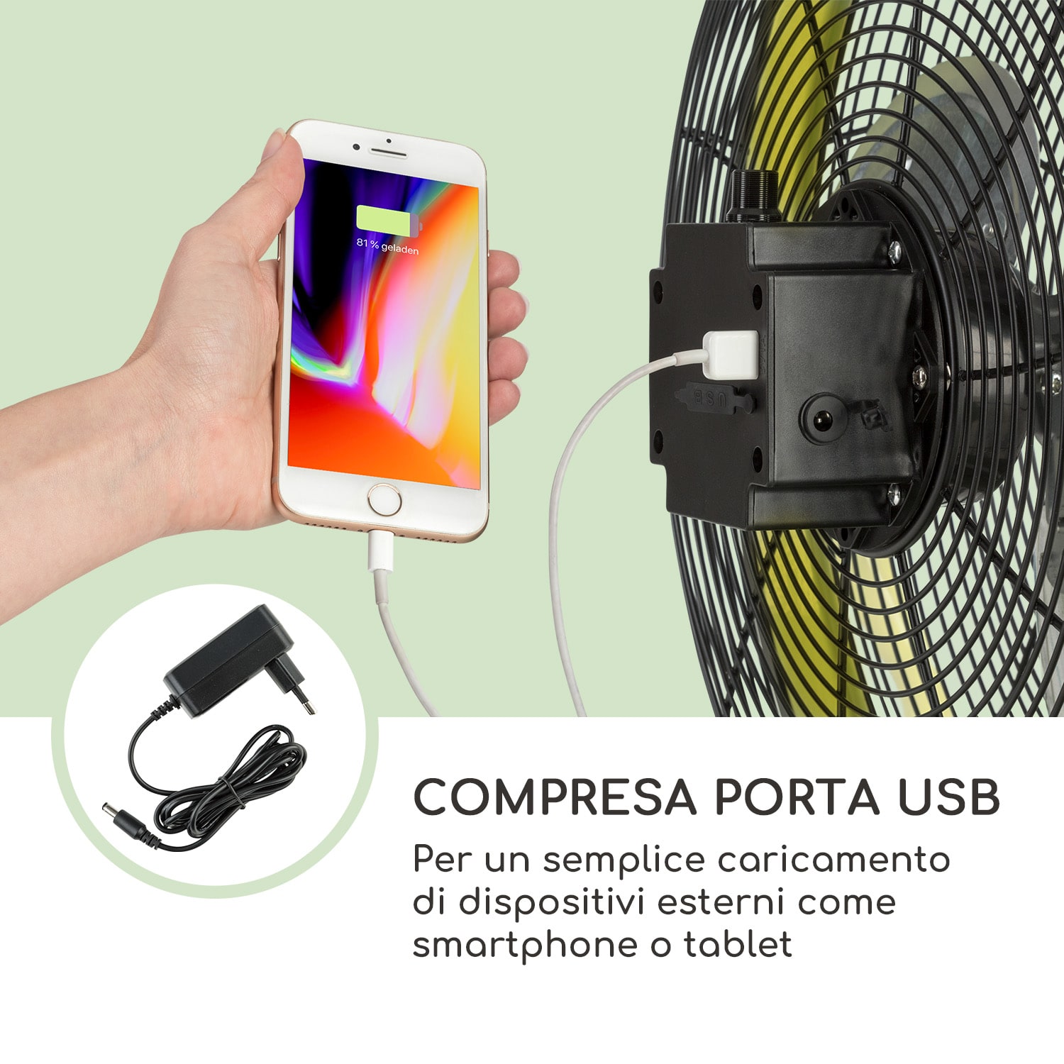 Wintergarden Ventilatore da Pavimento  16" Batteria 43W USB 45 dB giallo Giallo