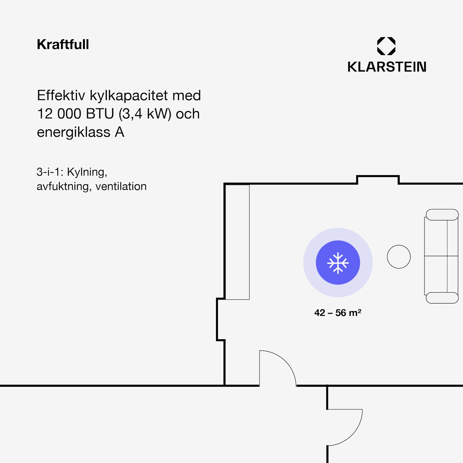 Klarstein Kraftwerk Smart 12K Luftkonditionering 3-i-1 12000 BTU appstyrning fjärrkontroll 