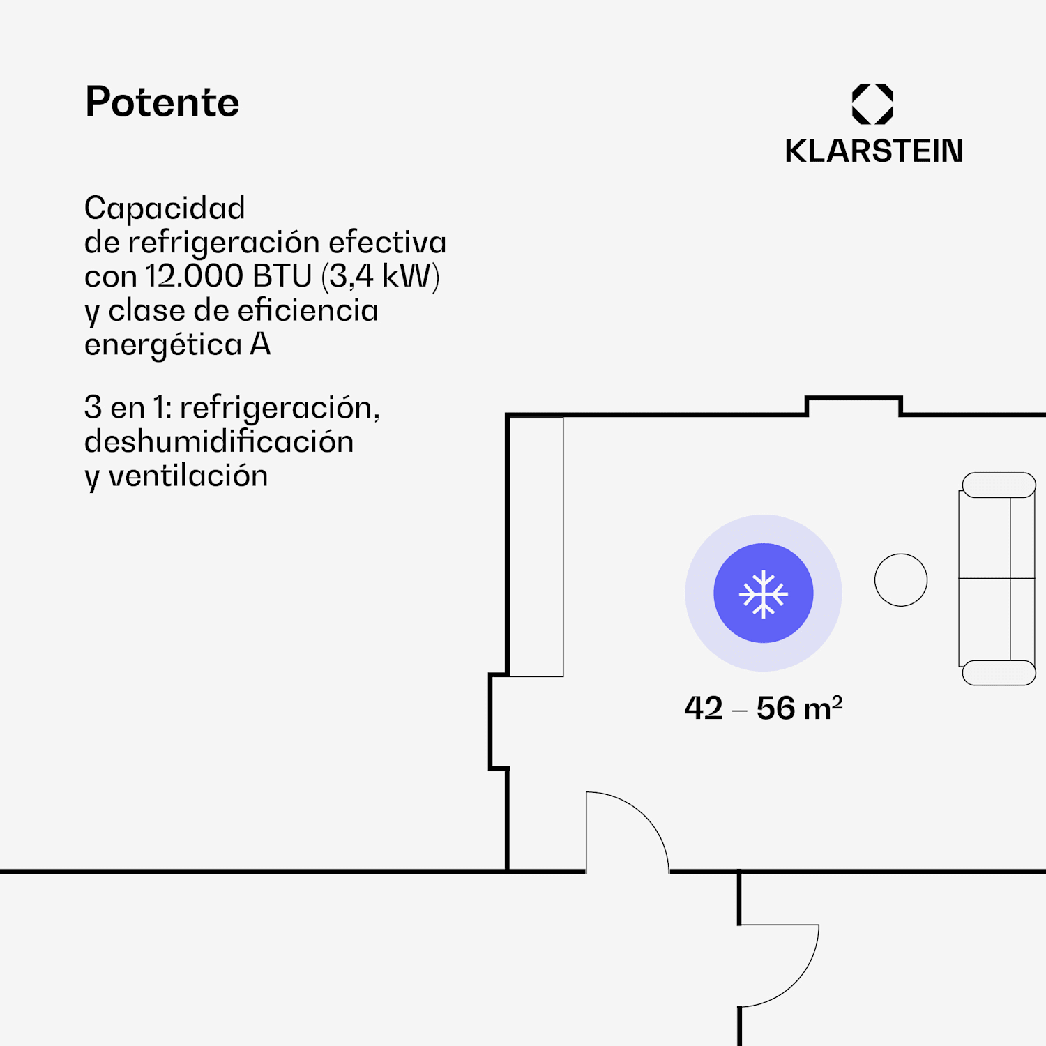 Kraftwerk Smart 12K Aire acondicionado portátil de 12 000 BTU/3,4 kW Antracita 
