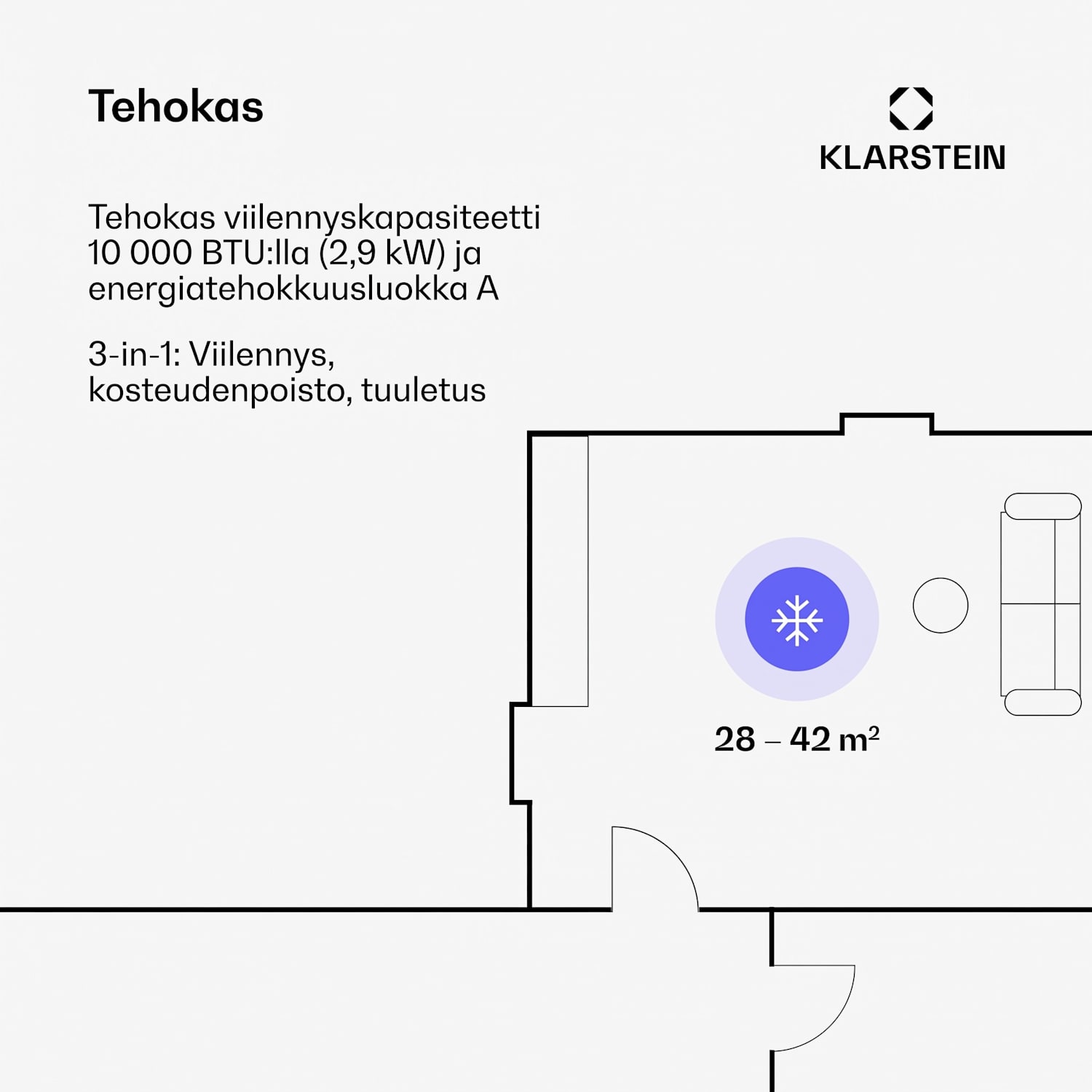 Kraftwerk Eco Smart 10K ilmastointilaite 3 in 1 10000 BTU sovelluksen kautta ohjaus kaukosäädin 10.000 BTU | Valkoinen