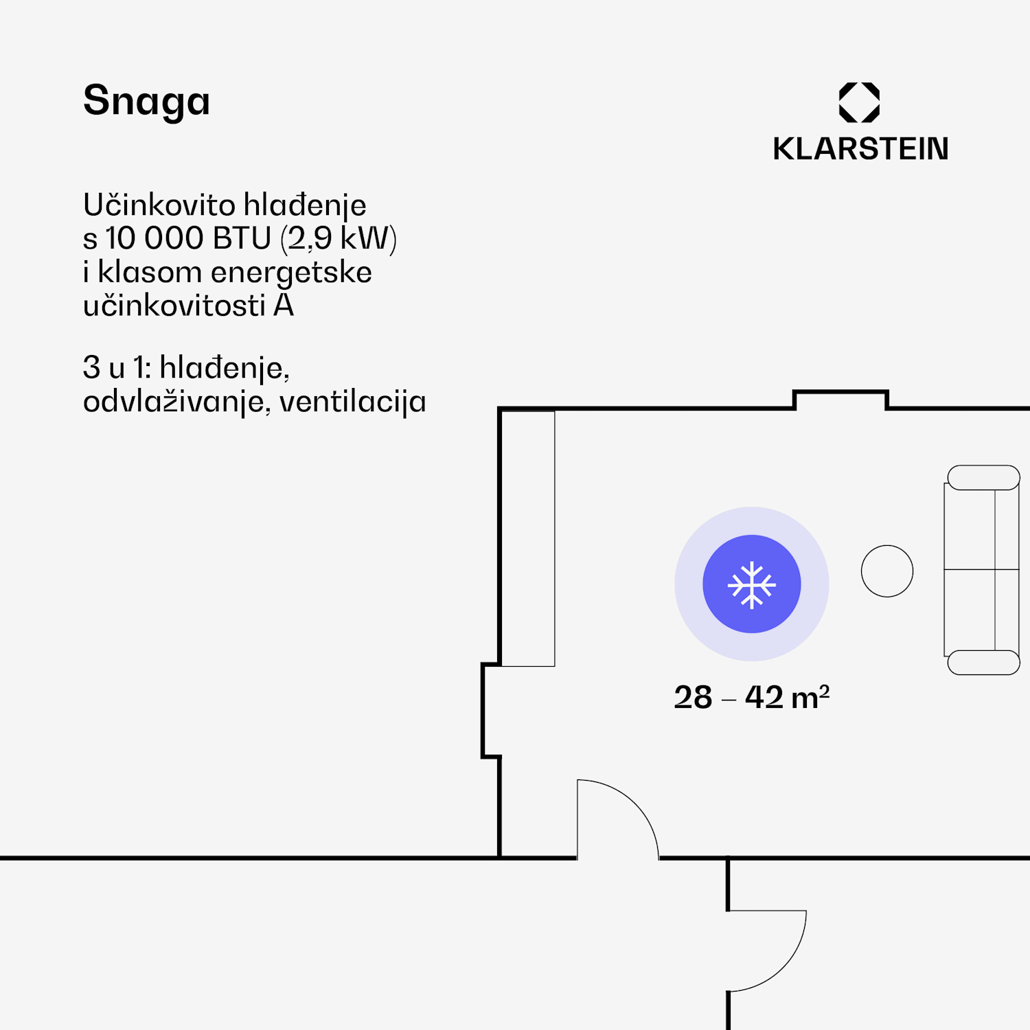 Kraftwerk Smart 10K, prijenosna klima, 3 u 1, 10 000 BTU, kontrola aplikacije, bijeli 10.000 BTU | Bijela