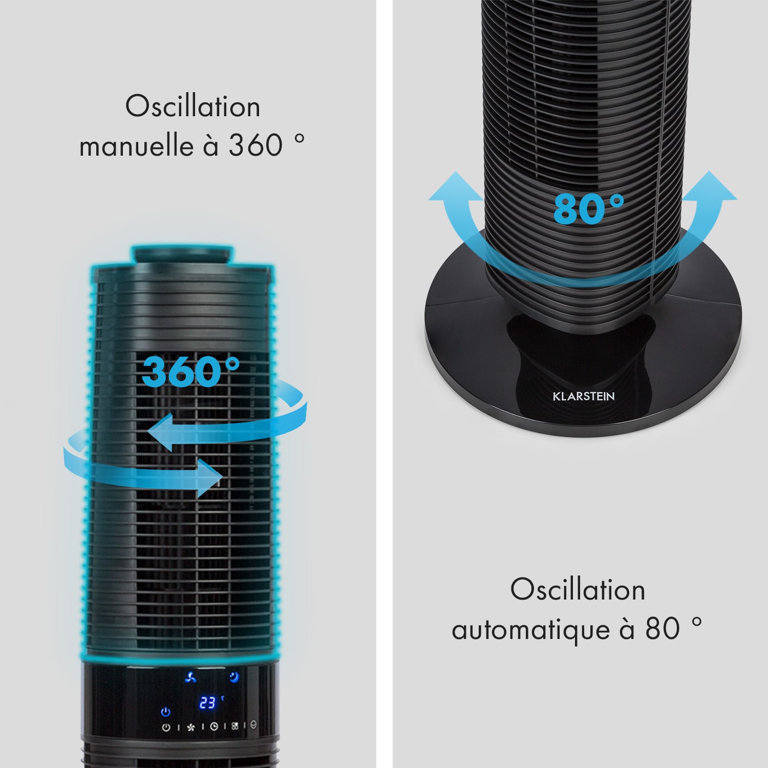 Twister Ventilateur tour 45 W oscillation 360°3 modes noir 