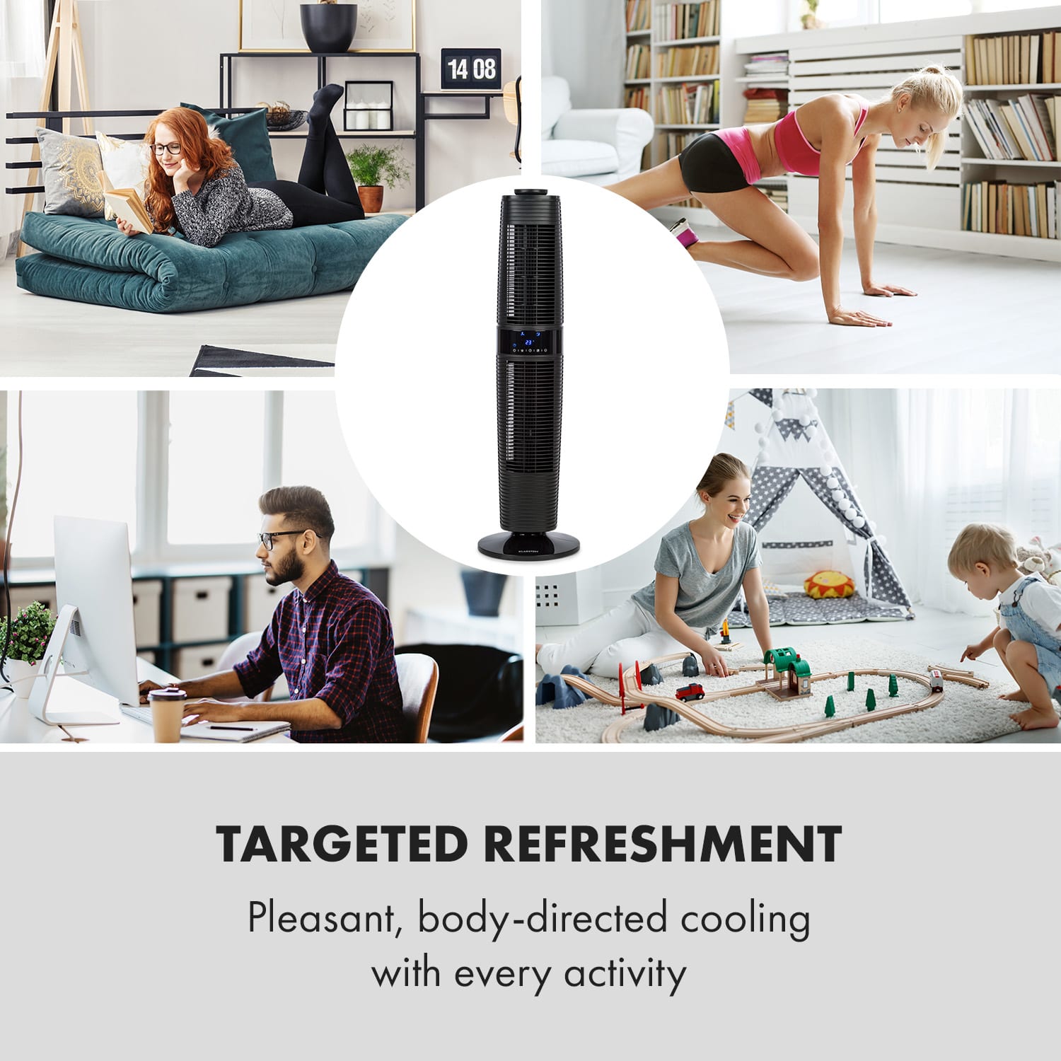 Twister, torony ventilátor, 45W, oszcilláció, max. 343m³ /ó, 4 üzemmód, fekete 