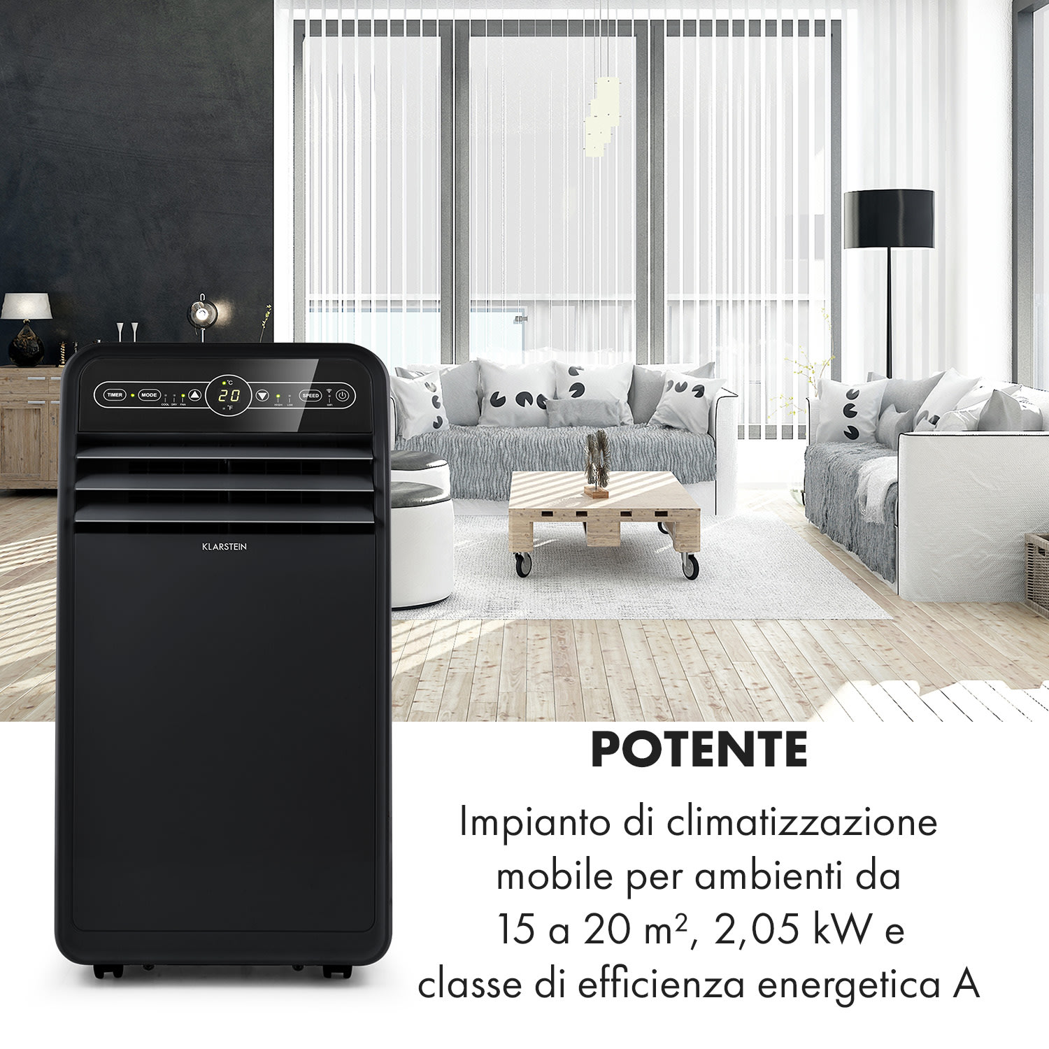 Metrobreeze New York 7k - Climatizzatore mobile, 2,05 kW, 7000BTU, classe energetica A, telecomando 