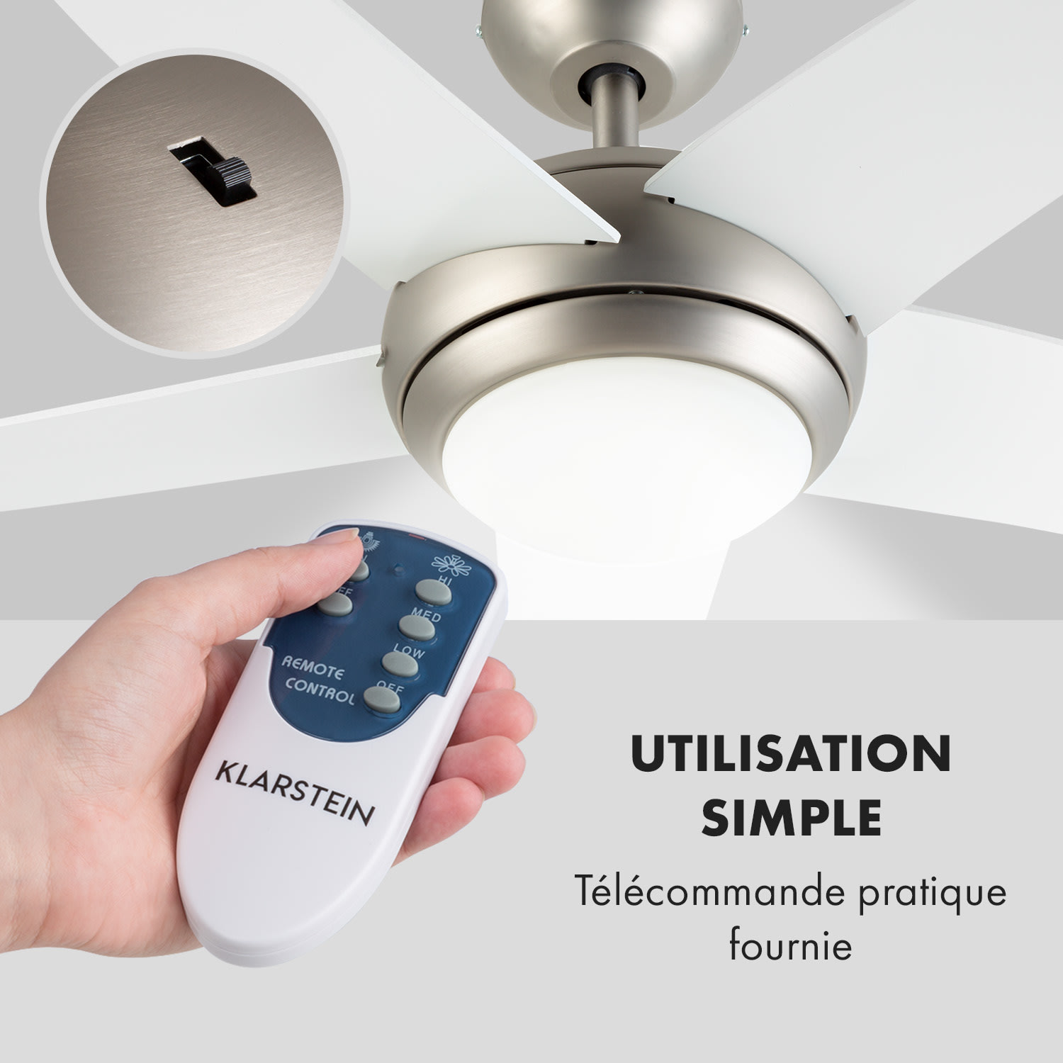 Bolero 2-in-1-plafondventilator 134cm lamp 55W afstandsbediening wit 