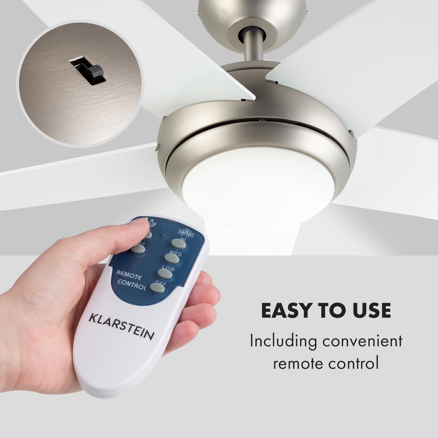 Bolero, ventilator de tavan 2 în 1, 134 cm, lumină, 55 W, telecomandă, alb 134 cm (camere 13–25 m²) | Telecomanda | Alb