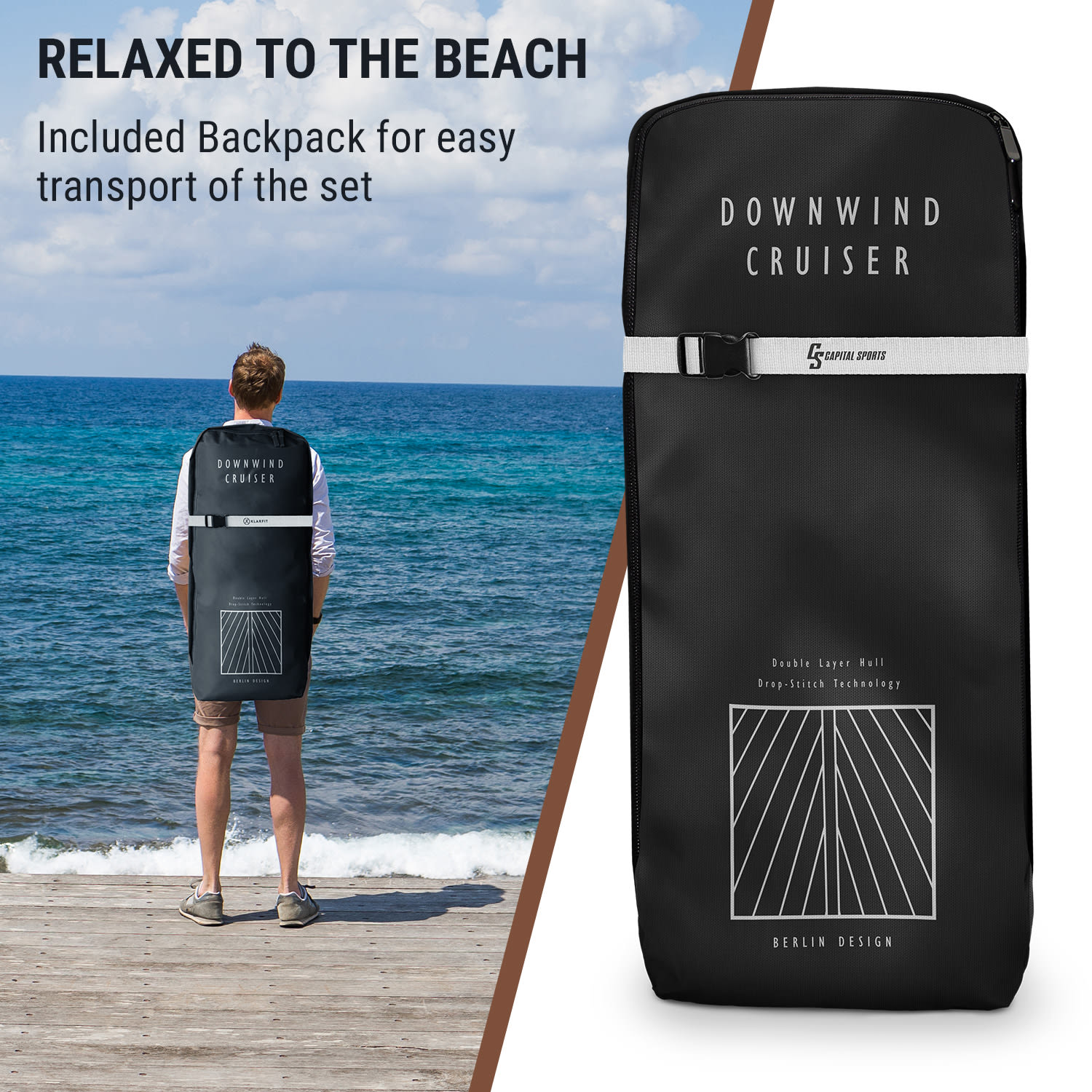 Downwind Cruiser M, paddelboard gonflabil, set , 330 x 10 x 77, portocaliu