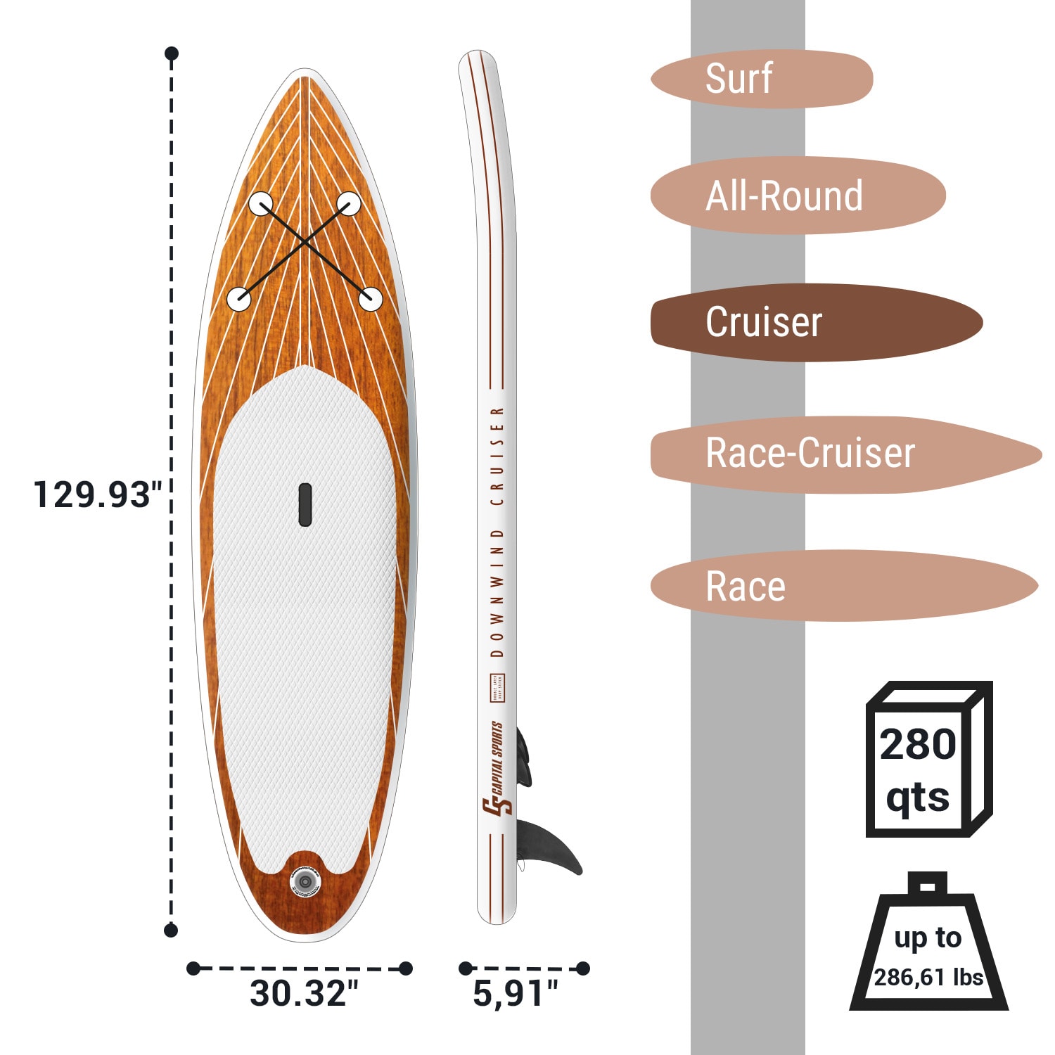 Downwind Cruiser M, paddelboard gonflabil, set , 330 x 10 x 77, portocaliu