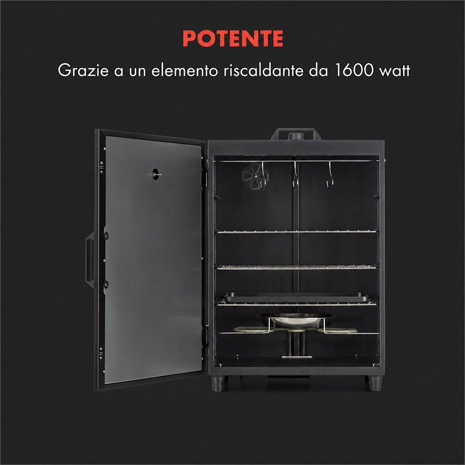 Flintstone affumicatore 1600 W termometro acciaio inox nero Nero