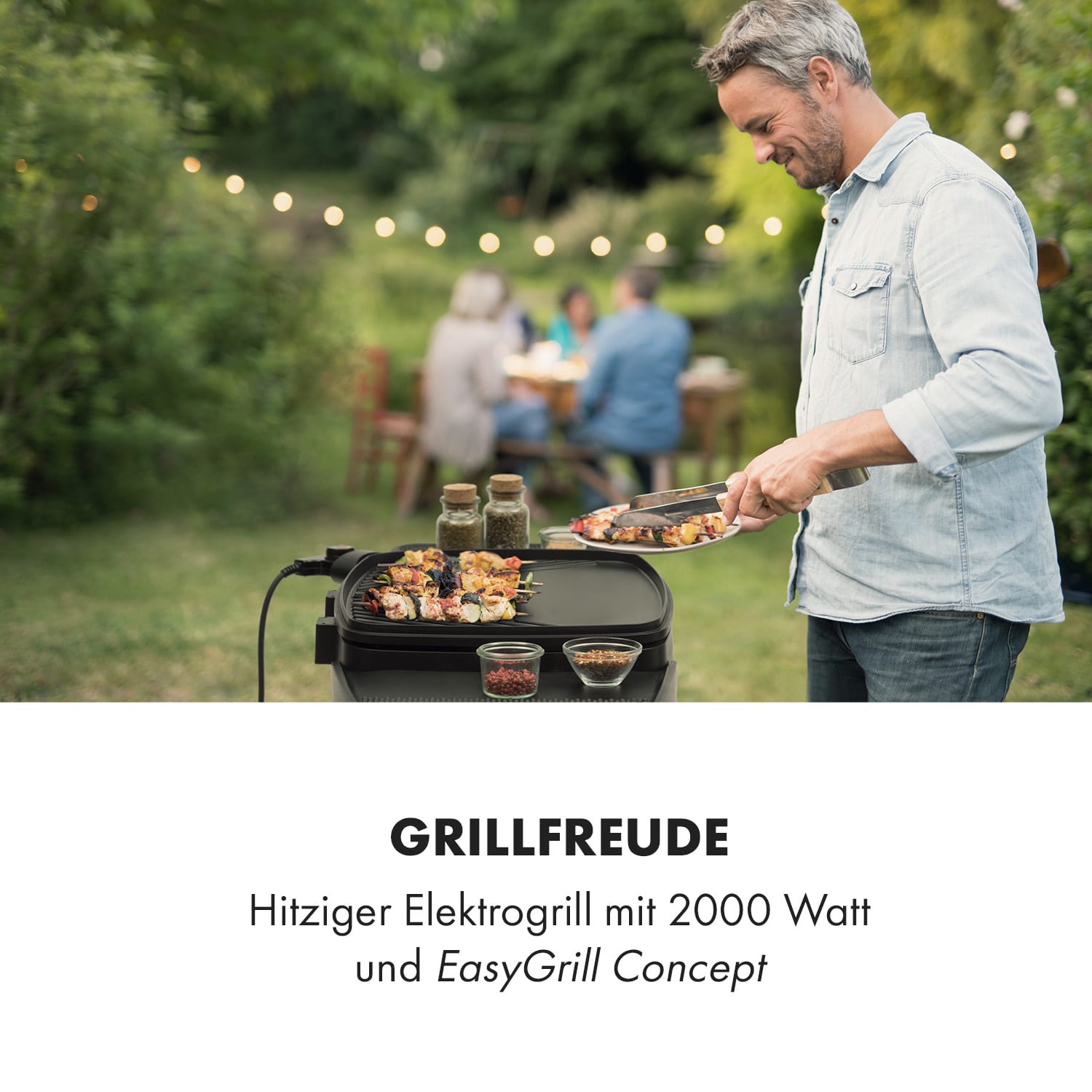 Gatsby Elektrogrill 2000W Antihaft-Grillfläche Seitentische schwarz Schwarz