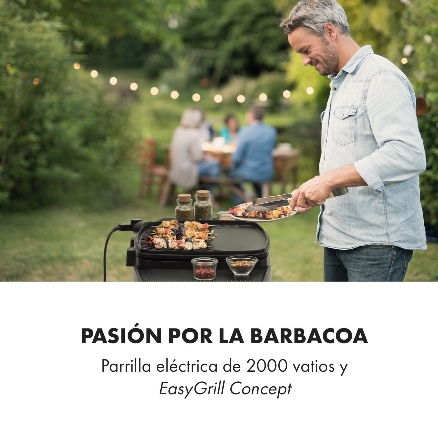 Gatsby Parrilla eléctrica de 2000W Superficie antiadherente Mesas laterales Negra Negro