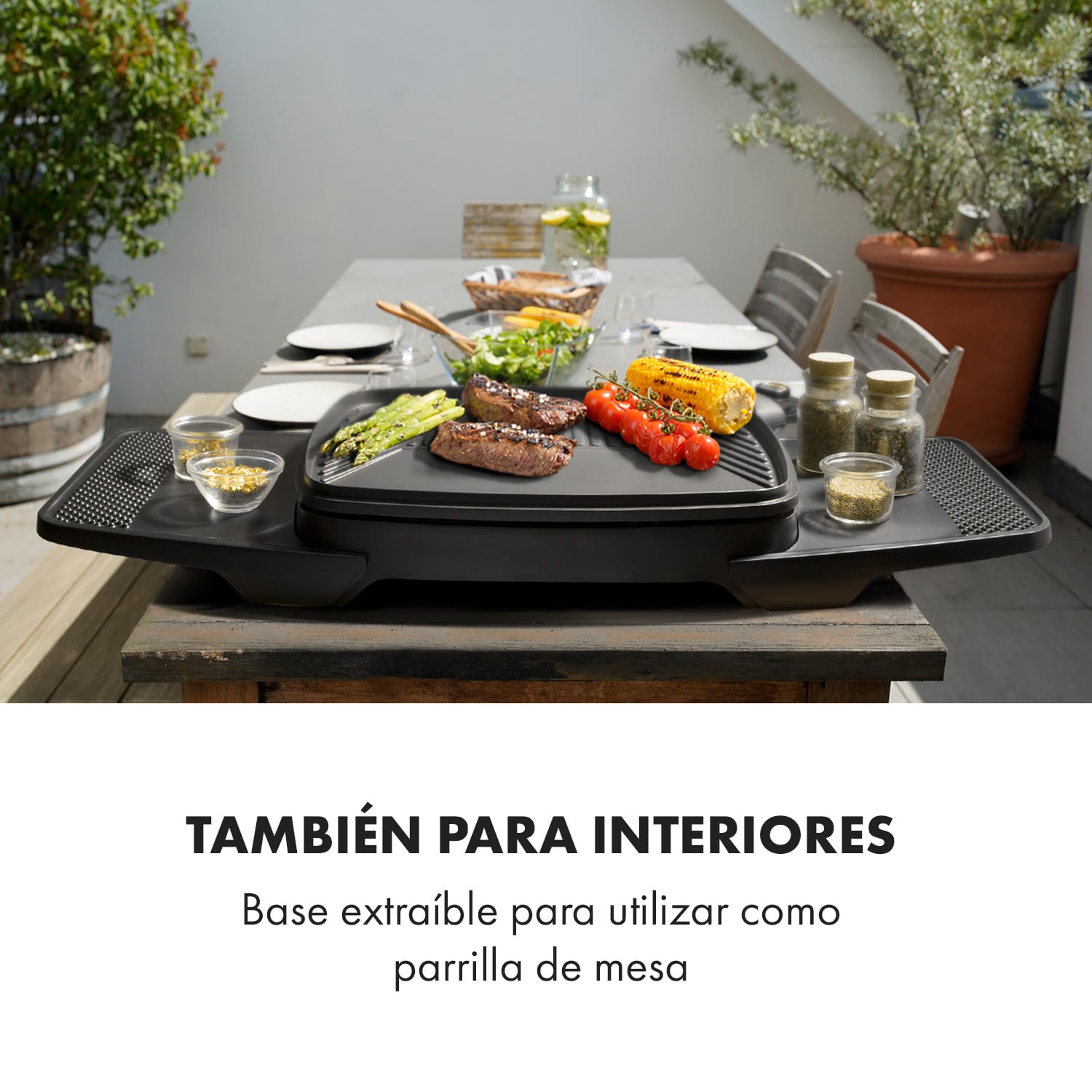 Gatsby Parrilla eléctrica de 2000W Superficie antiadherente Mesas laterales Negra Negro