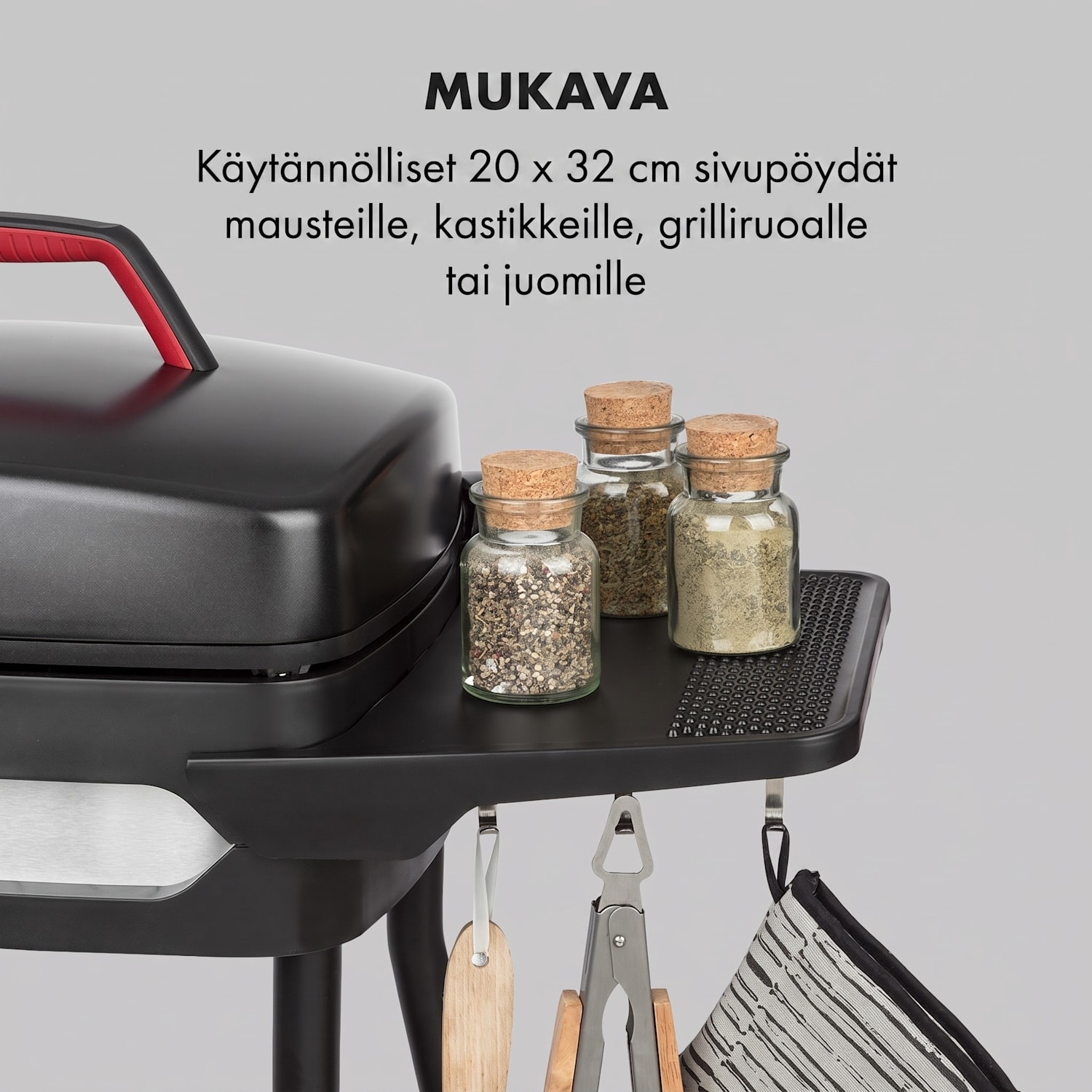 Gatsby sähkögrilli 2000 W tarttumaton grillauspinta sivupöydät musta Musta