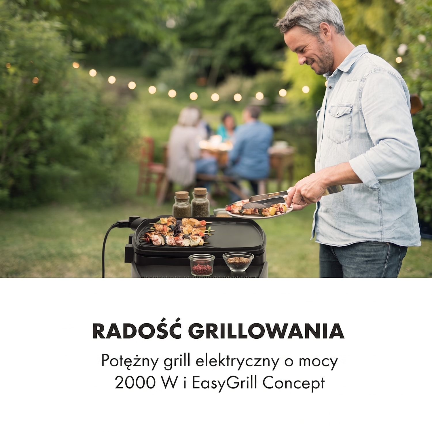 Gatsby, grill elektryczny, 2000 W, płyta grillowa z powłoką nieprzywierającą, stoliki boczne Czarny