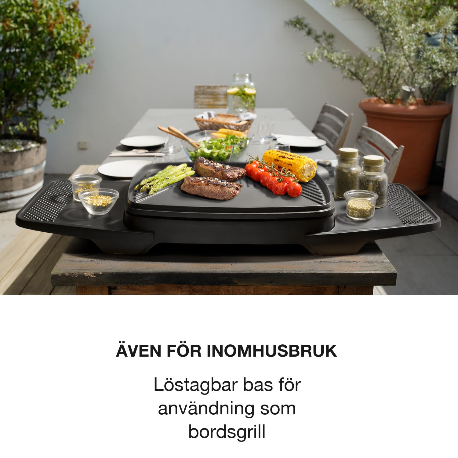 Gatsby elgrill 2000W non-stick-grillyta sidobord svart 