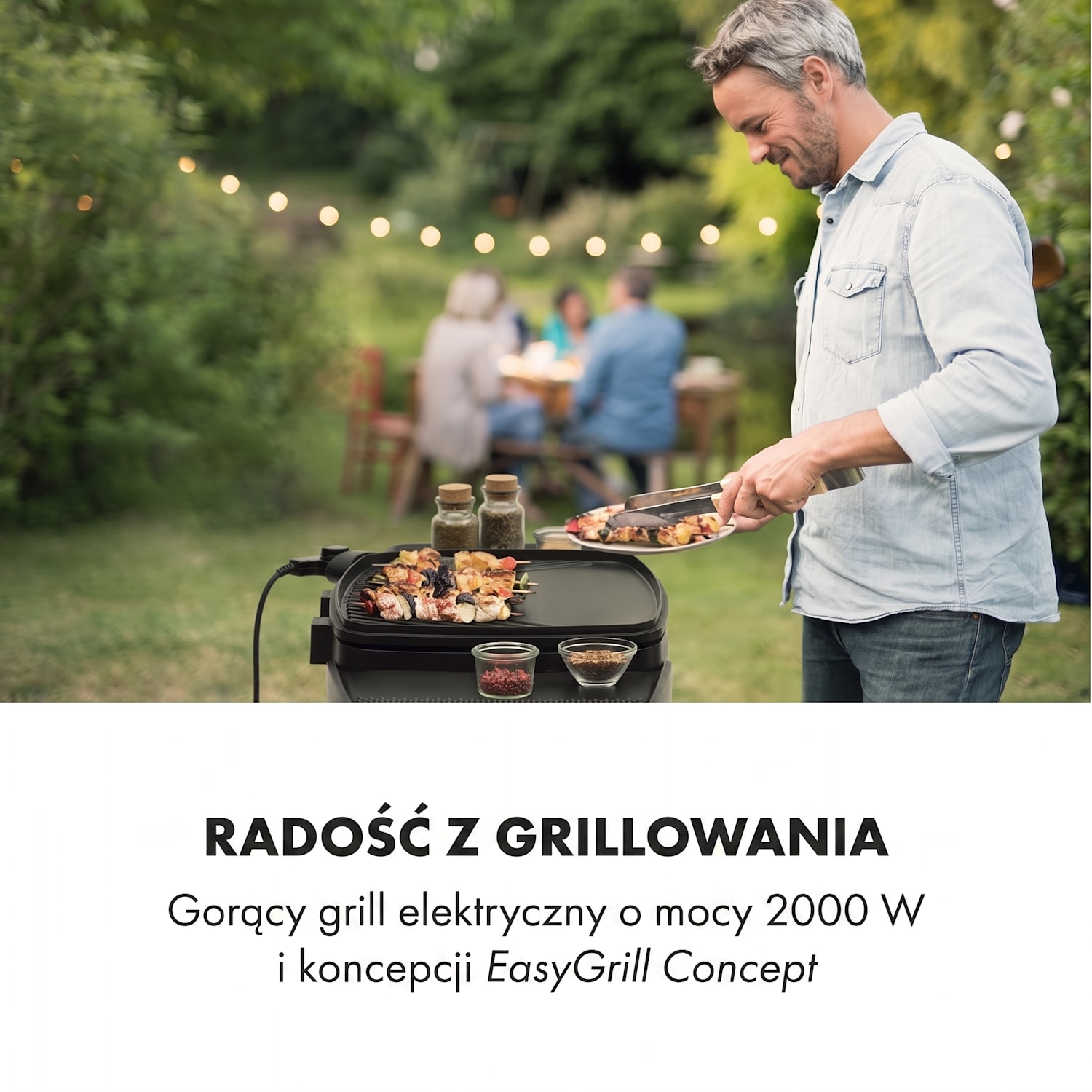Gatsby, grill elektryczny, 2000 W, płyta grillowa z powłoką nieprzywierającą, stoliki boczne Piasek