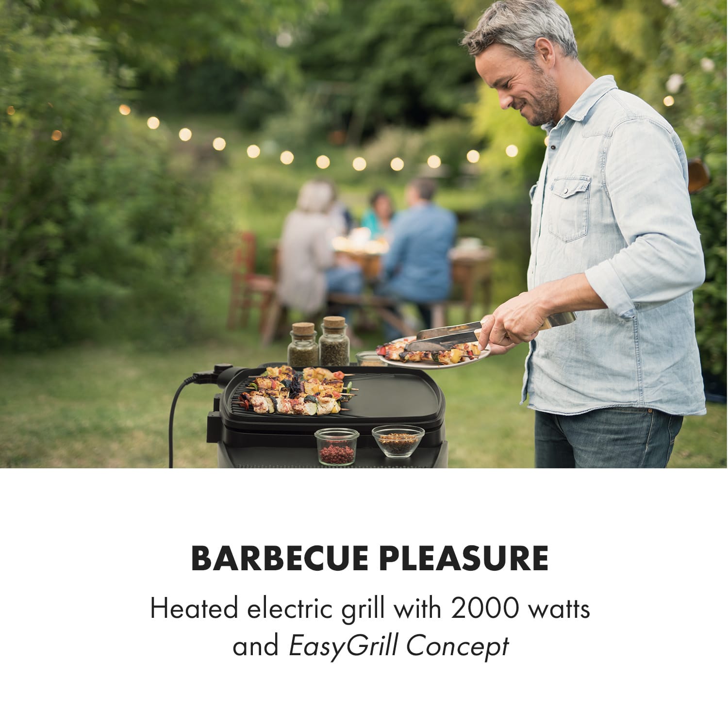 Gatsby, elektrický gril, 2000 W, nepriľnavá grilovacia plocha, bočné stolíky, béžový/čierny 