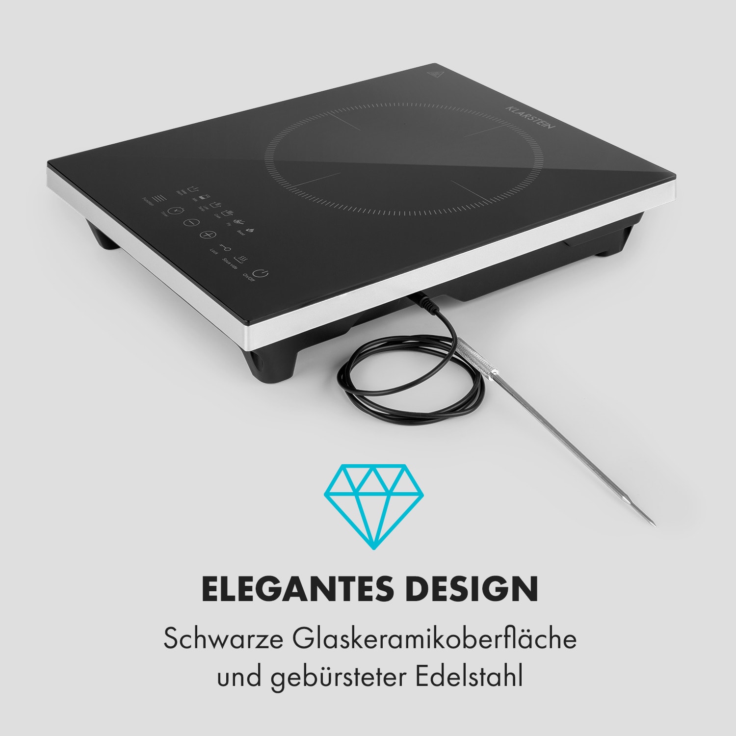 Cook n Roll Induktionskochfeld 2000W Timer 10 Stufen Bratenthermometer 