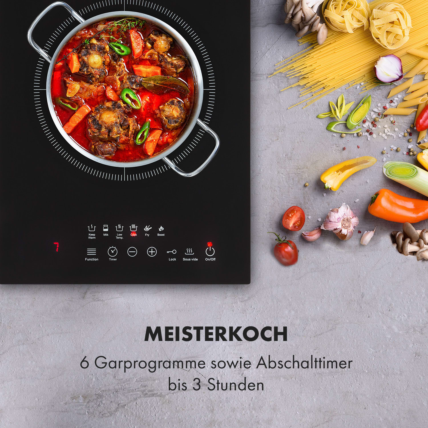 Cook n Roll Induktionskochfeld 2000W Timer 10 Stufen Bratenthermometer 