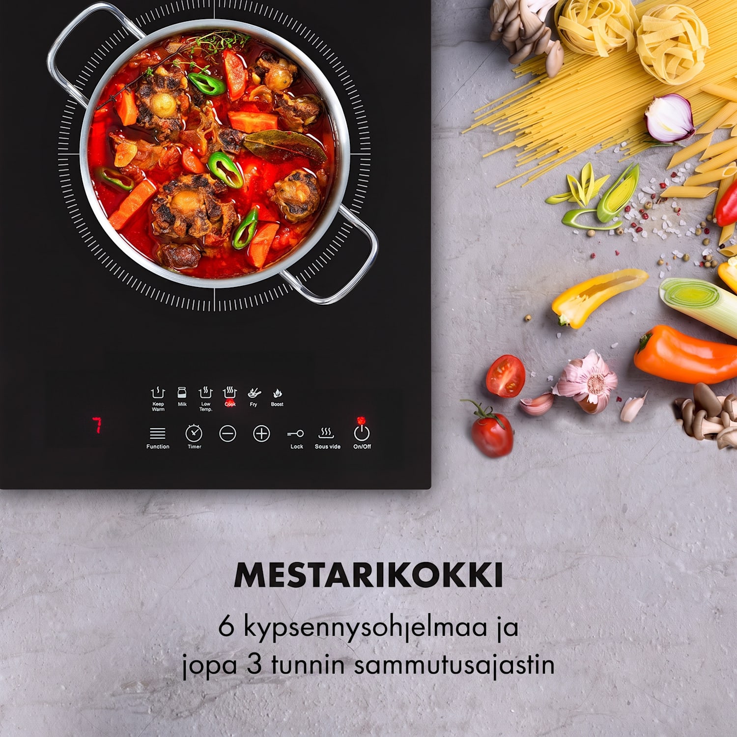 Cook n Roll -induktioliesi 2000 W 3 h ajastin 10 tehotasoa musta 