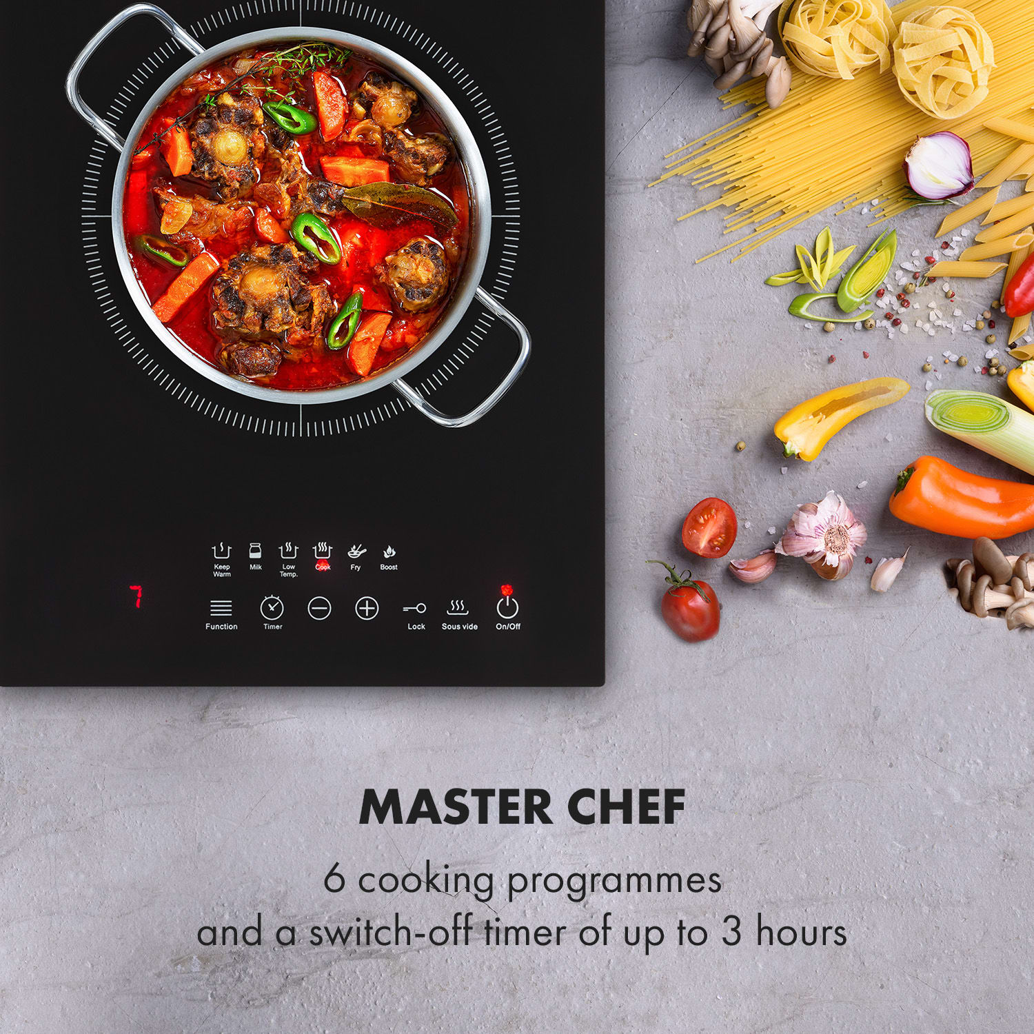 Cook n Roll Induction Hob 2000W 3h Timer 10 Levels Black 