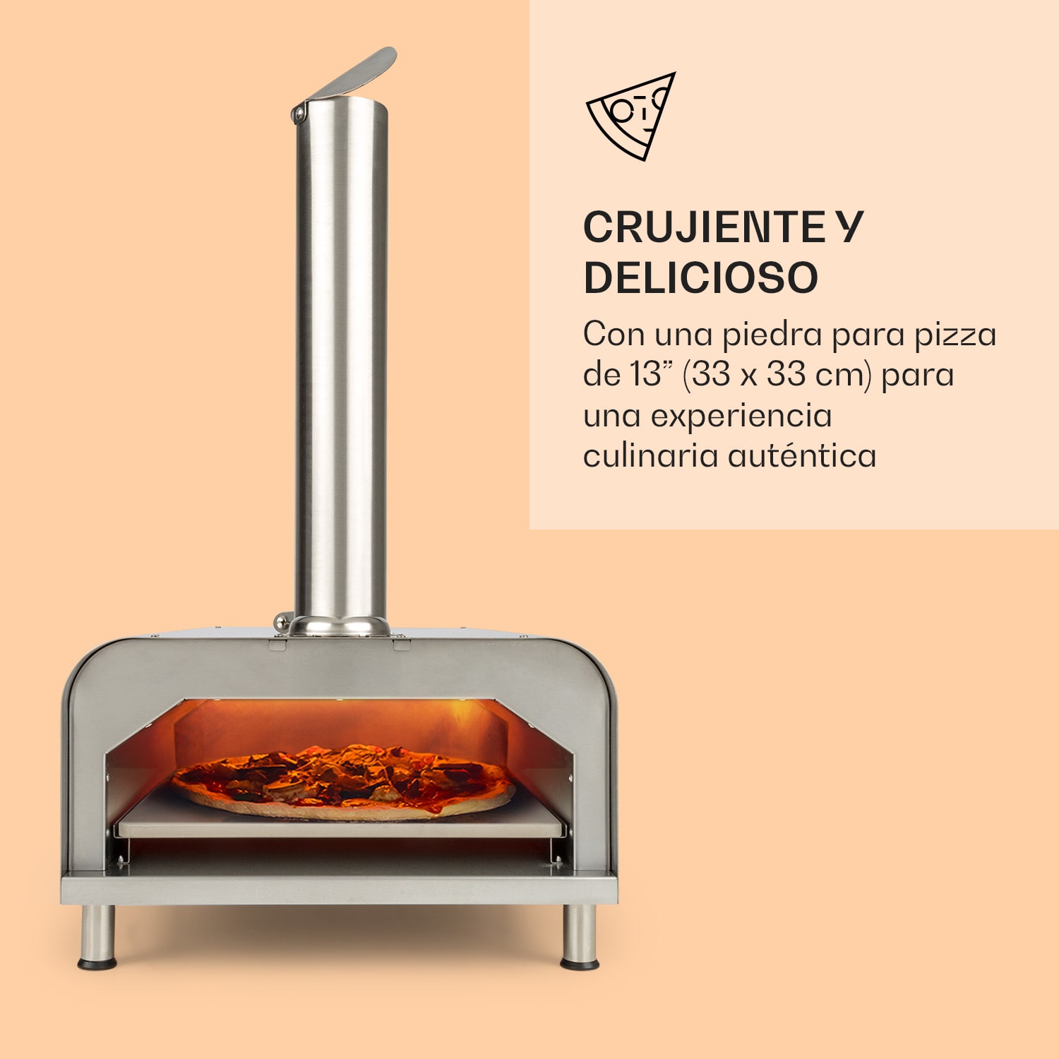 Horno de pellets para pizza Diavolo, incl. piedra para pizza, termómetro, acero inox. Plata Metálica