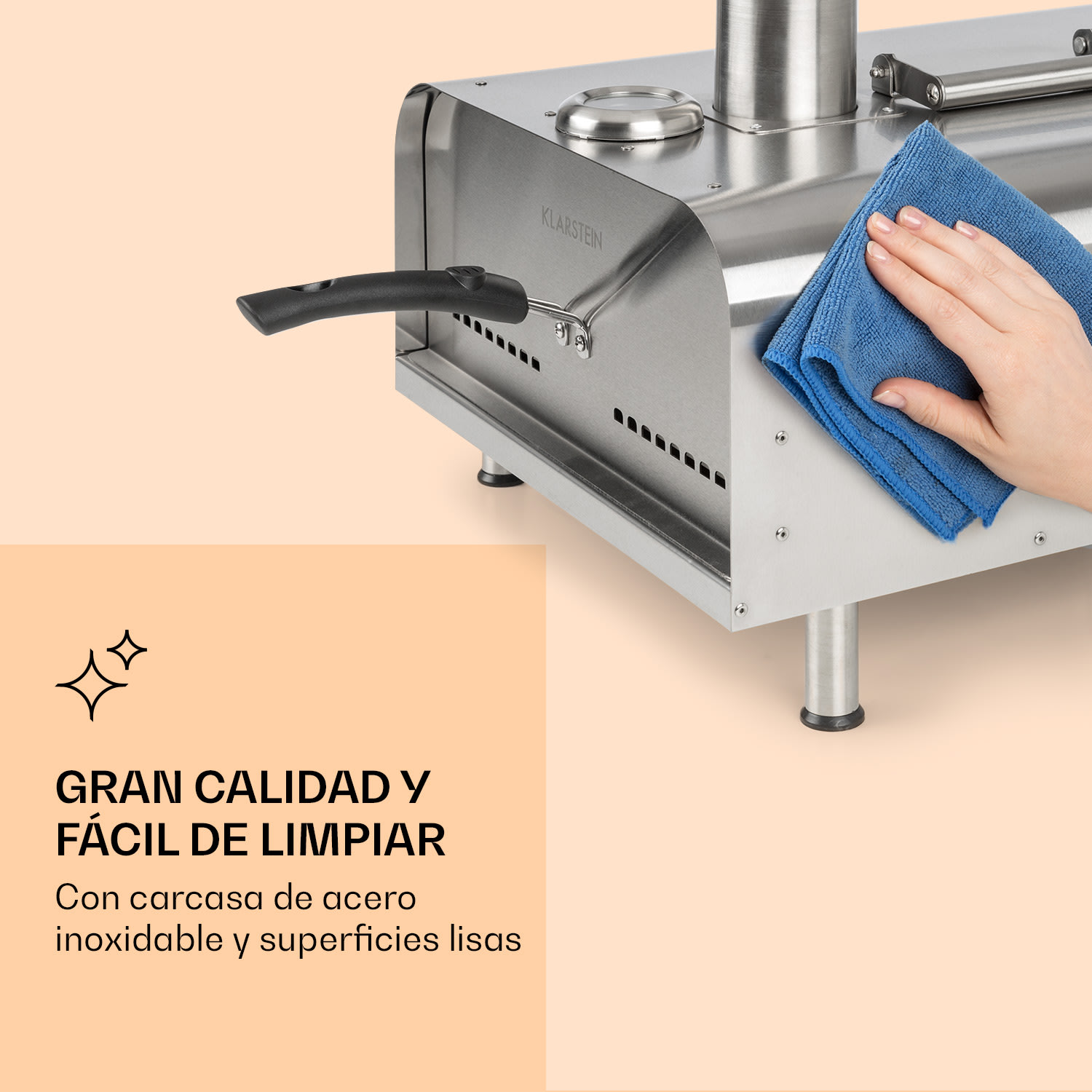 Horno de pellets para pizza Diavolo, incl. piedra para pizza, termómetro, acero inox. Plata Metálica