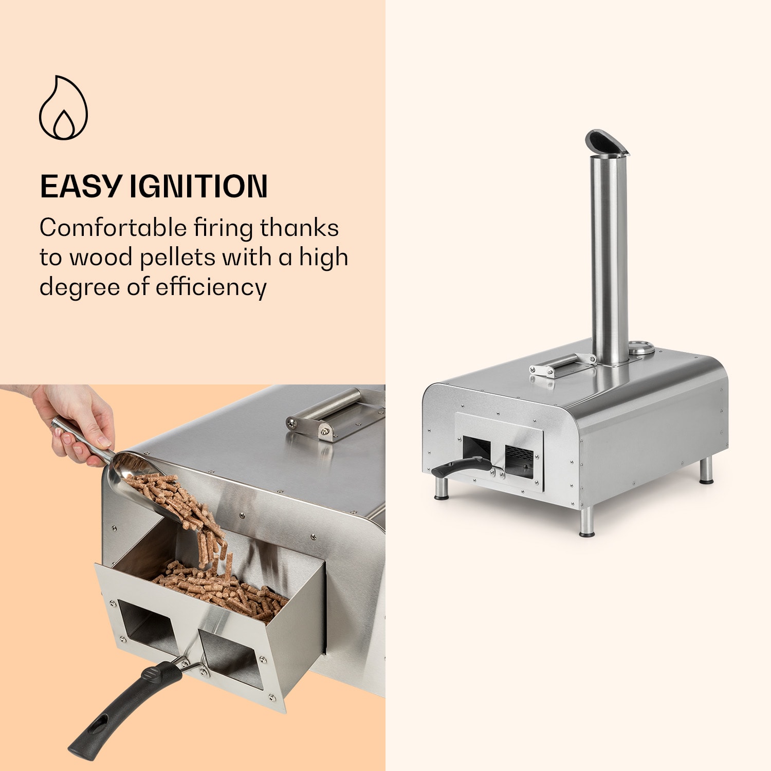 Diavolo, peć za pizzu na pelete, uključujući pizza kamen, termometar, nehrđajući čelik Srebrna metalik