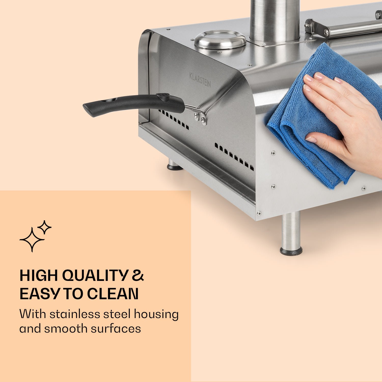 Diavolo, peć za pizzu na pelete, uključujući pizza kamen, termometar, nehrđajući čelik Srebrna metalik