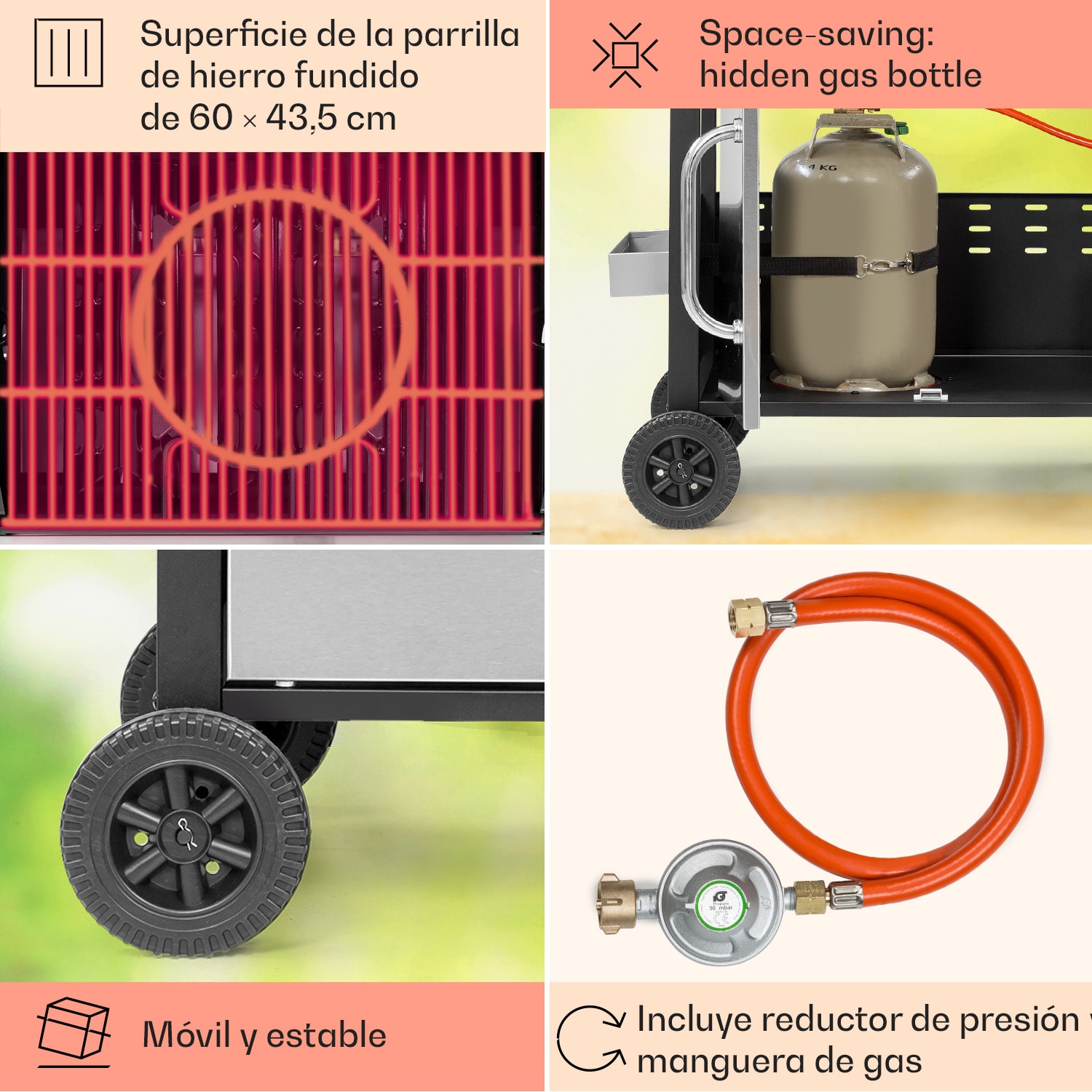 Barbacoa de gas Tomahawk 3 x 3,6 kW quemador 60 x 43,5 cm acero inoxidable 