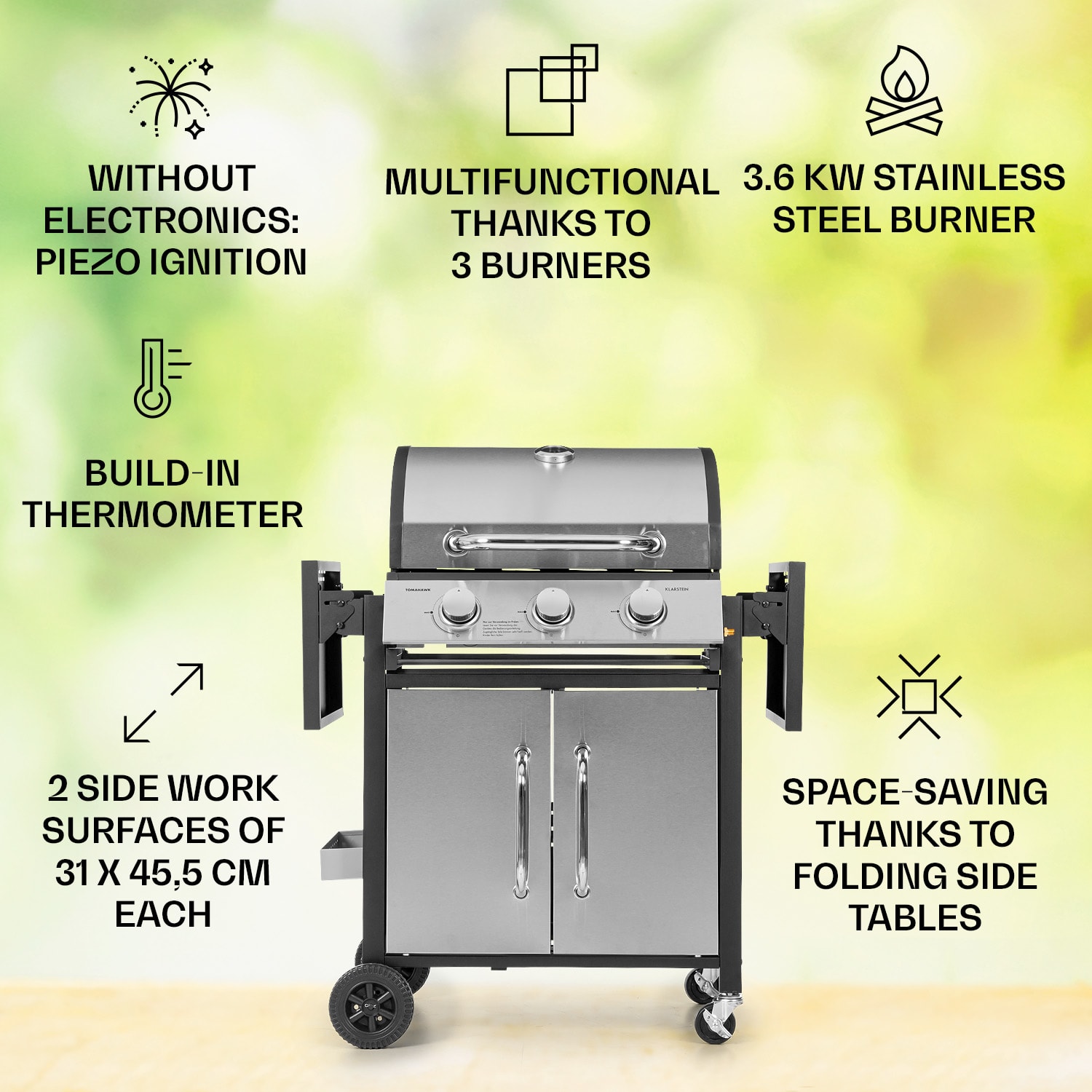 Tomahawk gasbarbecue 3 x 3,6 kW brander 60 x 43,5 cm grill rvs 