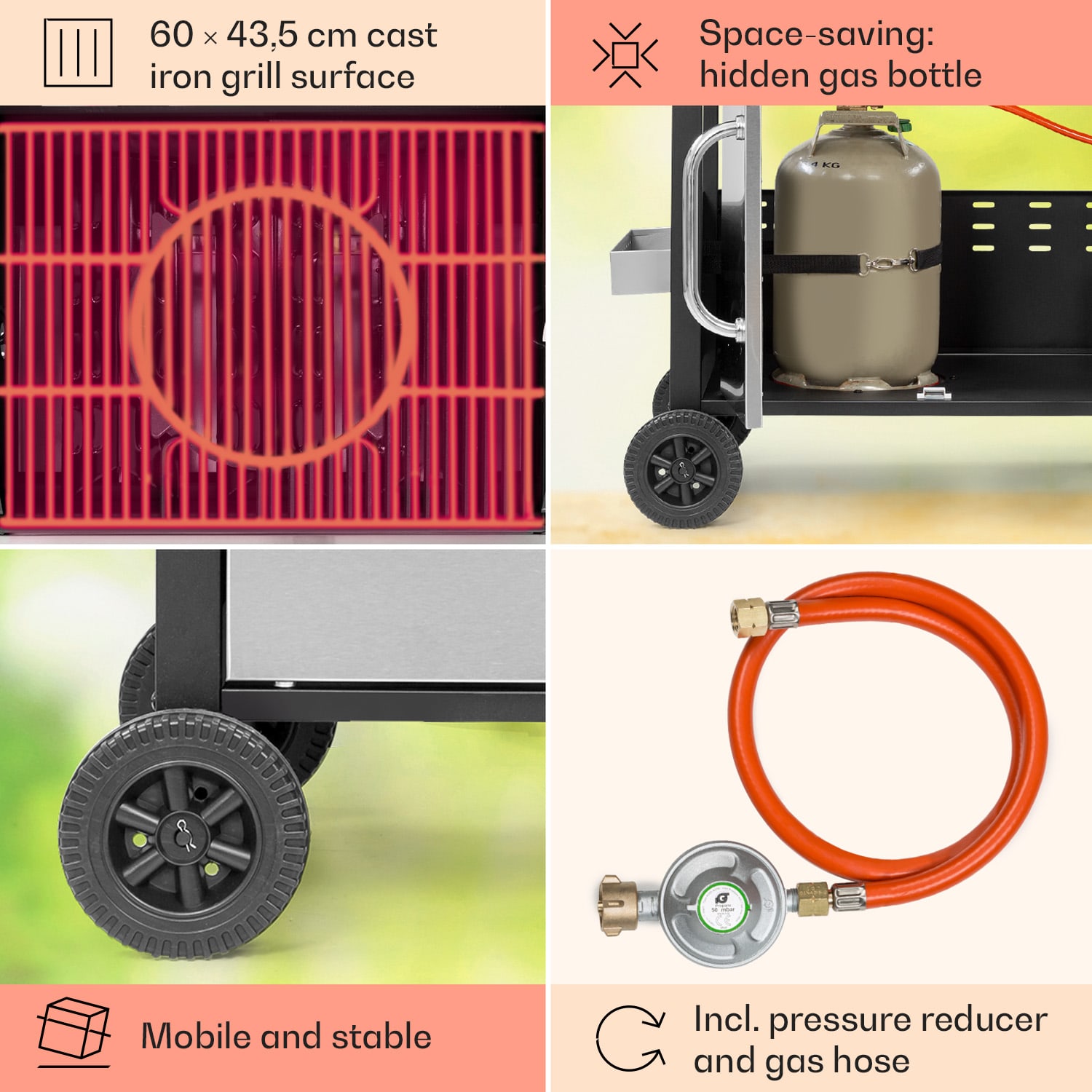 Tomahawk gasbarbecue 3 x 3,6 kW brander 60 x 43,5 cm grill rvs 