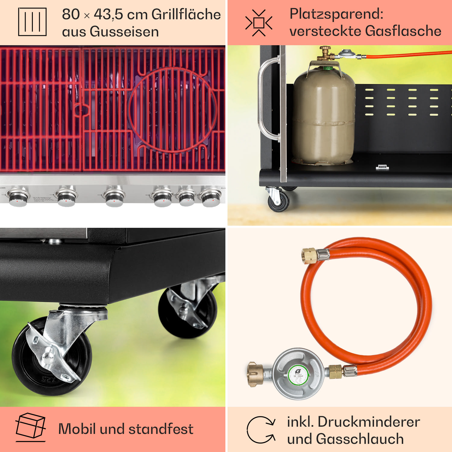 Tomahawk Barbecue à gaz 5 x brûleurs de 3,6 kW + brûleur de 2,7 kW 80 x 43,5 cm barbecue inox 