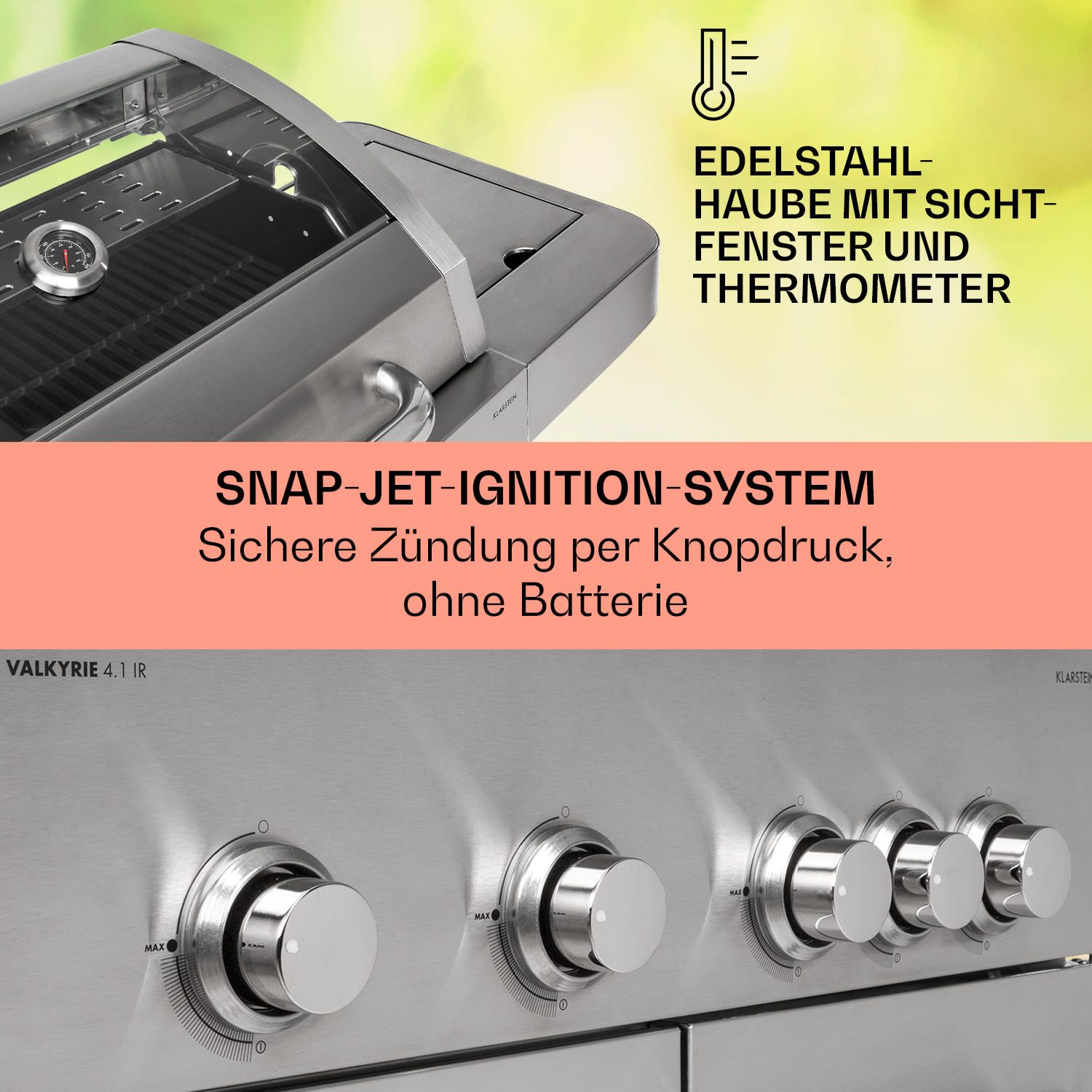 Valkyrie Barbecue à gaz Brûleur 4x3,5 kW + 3,15 kW 74 x 44 cm grill hublot inox 5 brûleurs