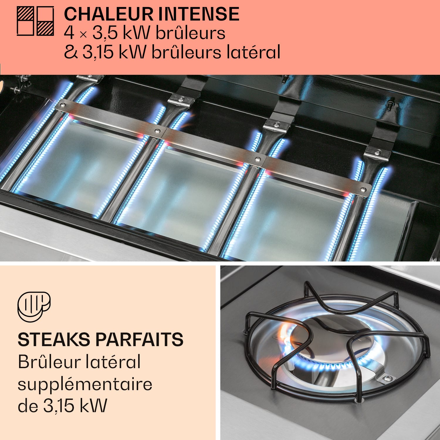 Valkyrie gasbarbecue 4 x 3,5 kW + 3,15 kW brander 74 x 44 cm grill kijkvenster rvs 