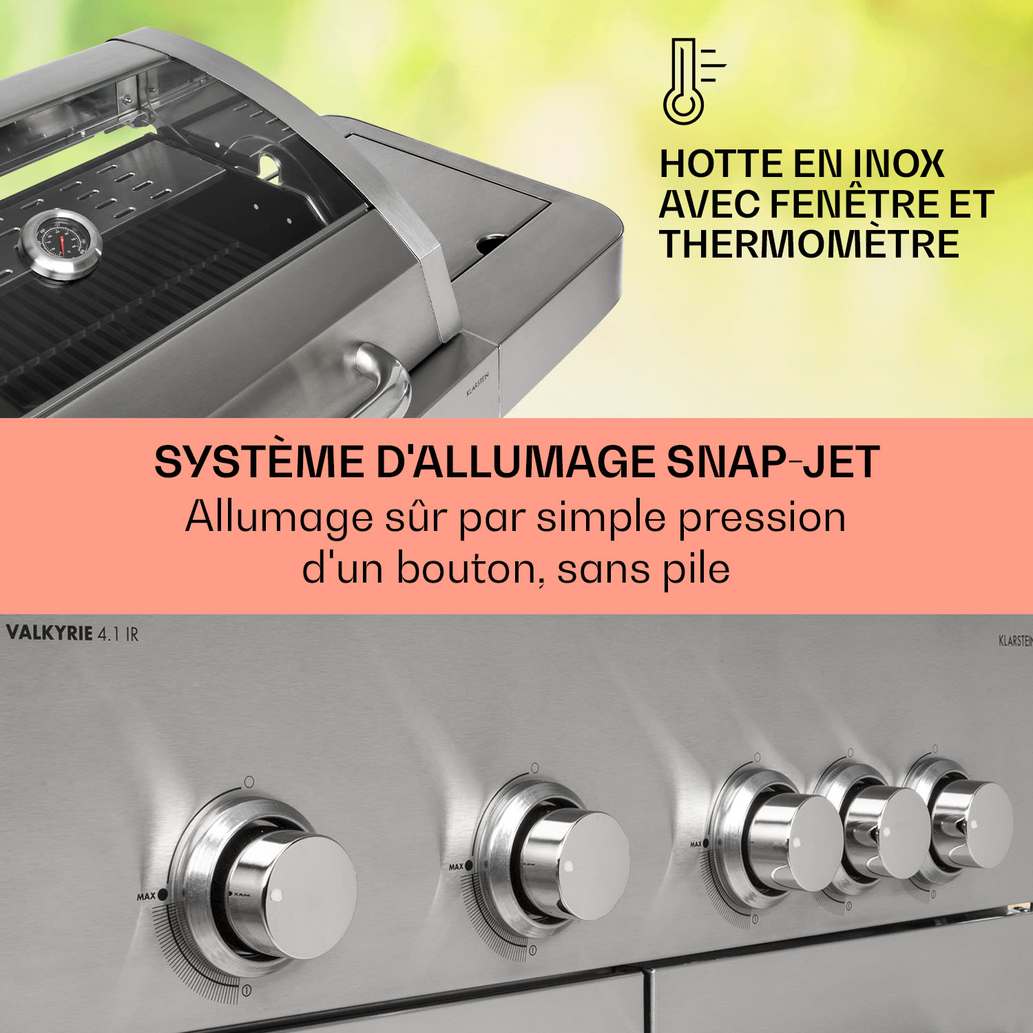 Valkyrie gasbarbecue 4 x 3,5 kW + 3,15 kW brander 74 x 44 cm grill kijkvenster rvs 