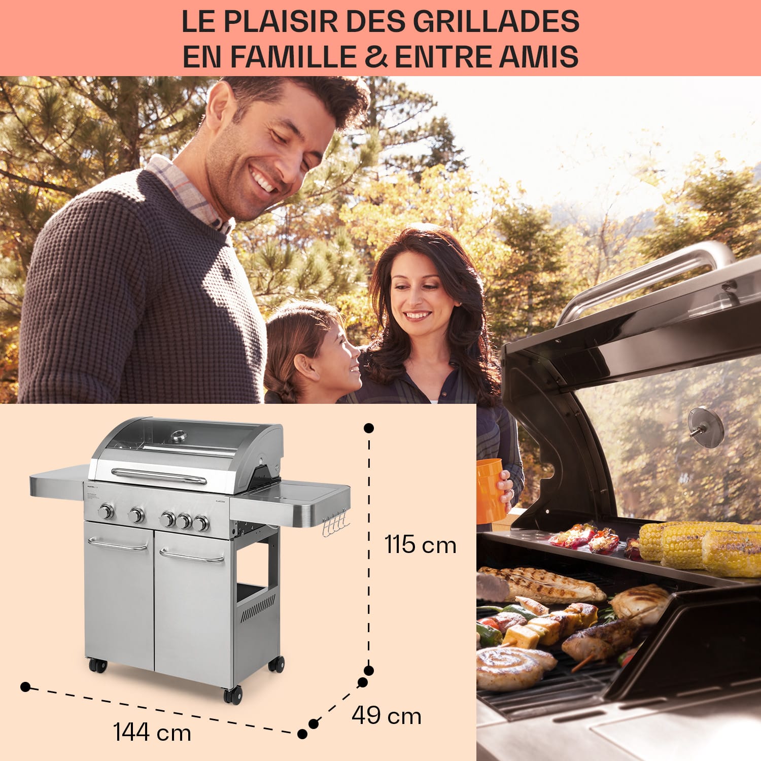 Valkyrie gasbarbecue 4 x 3,5 kW + 3,15 kW brander 74 x 44 cm grill kijkvenster rvs 