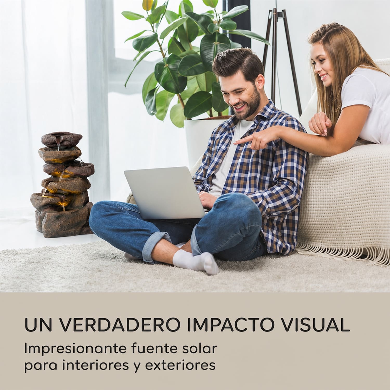 Savona Fuente solar 2,8 W poliresina 5h batería LEDS imitación piedra 