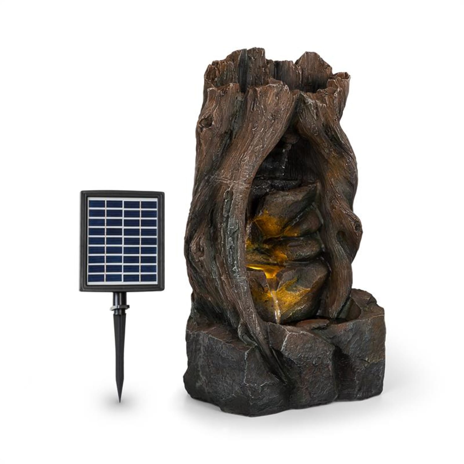 Magic Tree, fontanna solarna, 2,8 W, poliresin, 5 godzin, bateria, oświetlenie LED, imitacja drewna 
