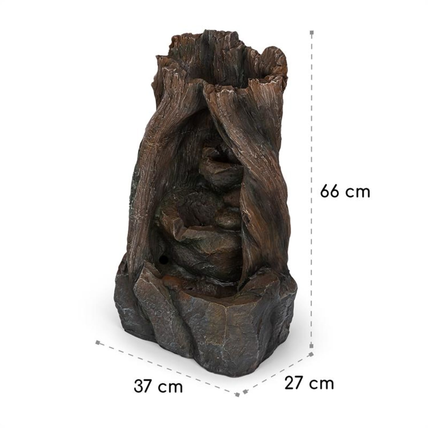 Magic Tree, fontanna solarna, 2,8 W, poliresin, 5 godzin, bateria, oświetlenie LED, imitacja drewna 