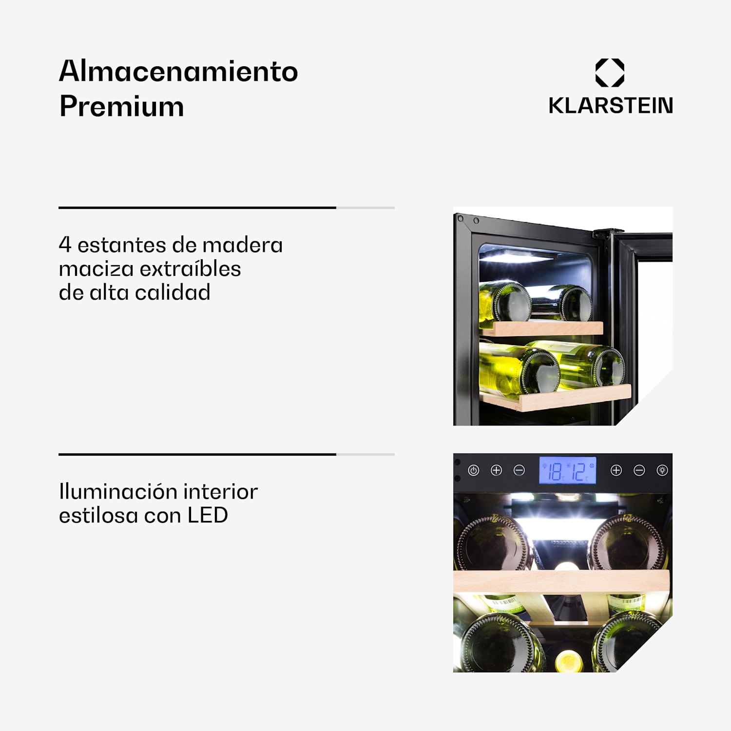 Vinovilla 17 Built-In Duo Nevera doble para vinos, 53 litros, 17 botellas, puerta de cristal y 3 colores 17 botellas | 2 zonas de refrigeración | Vidrio Blanco