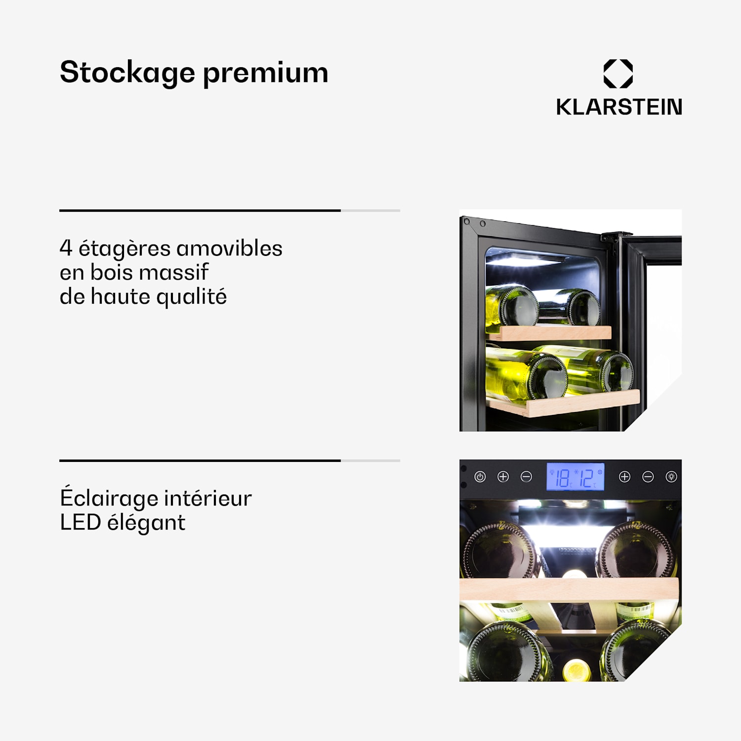Vinovilla 17 cave à vin Duo encastrable 53 L 17 bouteilles 3 couleurs porte vitrée 17 bouteilles | 2 zones de conservation | Verre Blanc