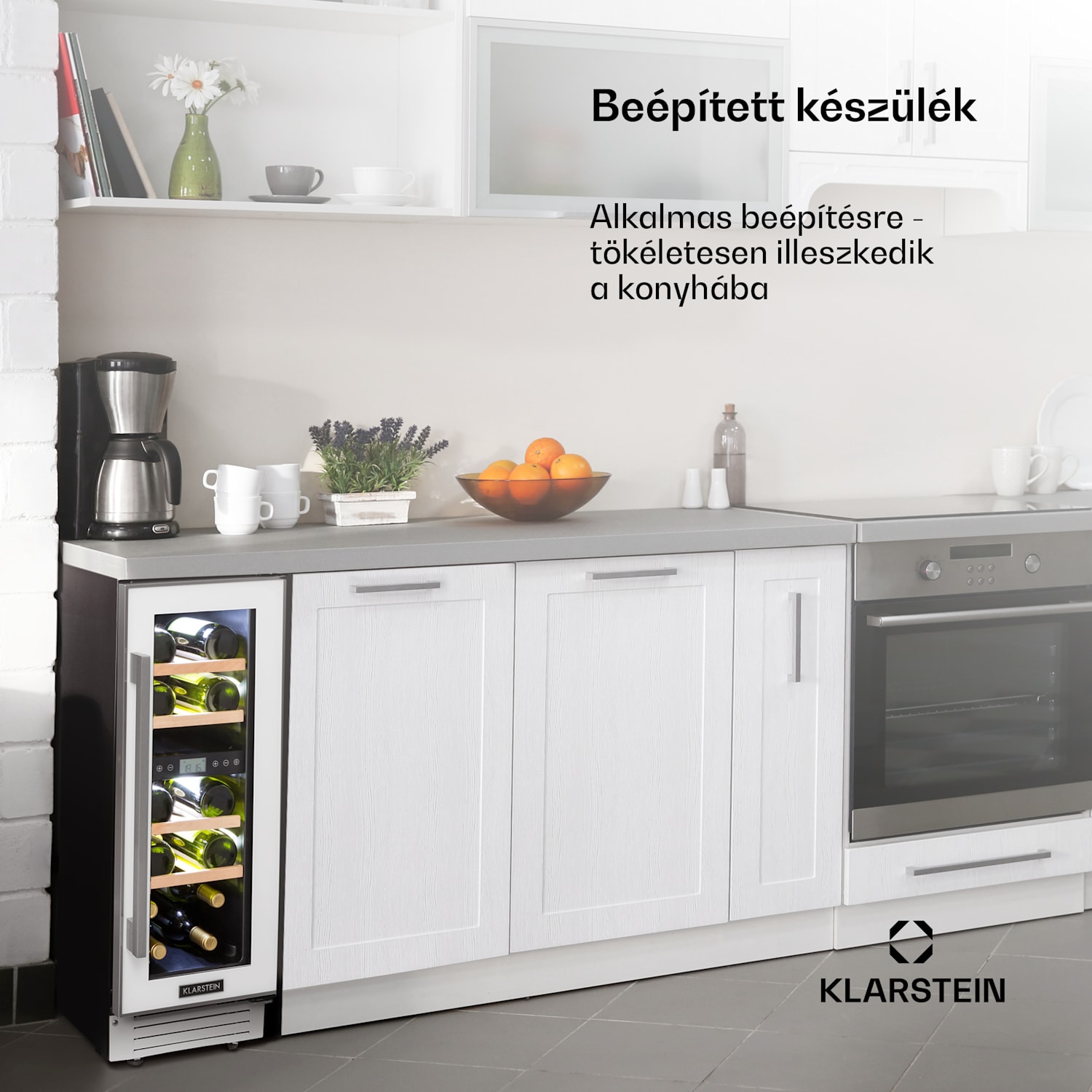 Vinovilla 17, kétzónás borhűtő, 53 liter, 17 palack, 3 színű LED világítás, fehér 17 palack | 2 hűtőzóna | Fehér üveg