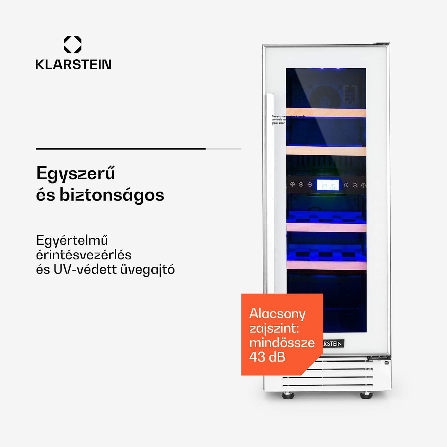 Vinovilla 17, kétzónás borhűtő, 53 liter, 17 palack, 3 színű LED világítás, fehér 17 palack | 2 hűtőzóna | Fehér üveg