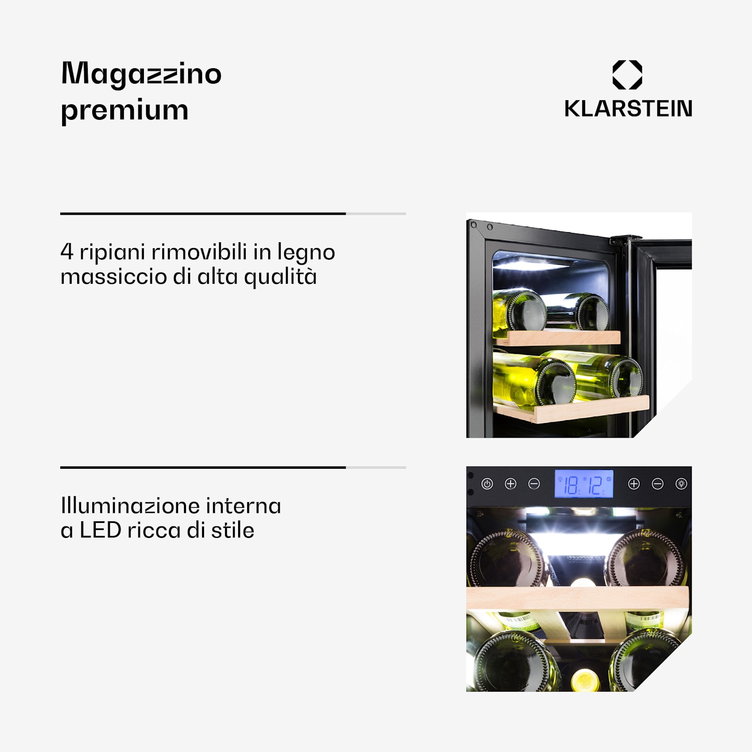 Cantinetta-frigo per vini Vinovilla 17 Built-In Duo a due zone 53l 17 bott. 3 colori anta in vetro 17 bottiglie | 2 zone di raffreddamento | Bianco trasparente