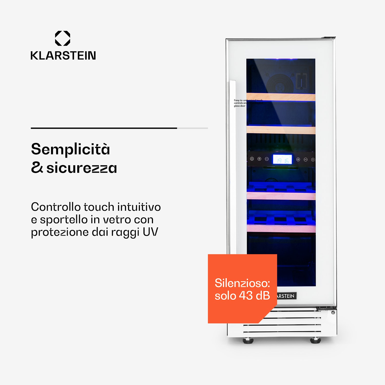 Cantinetta-frigo per vini Vinovilla 17 Built-In Duo a due zone 53l 17 bott. 3 colori anta in vetro 17 bottiglie | 2 zone di raffreddamento | Bianco trasparente