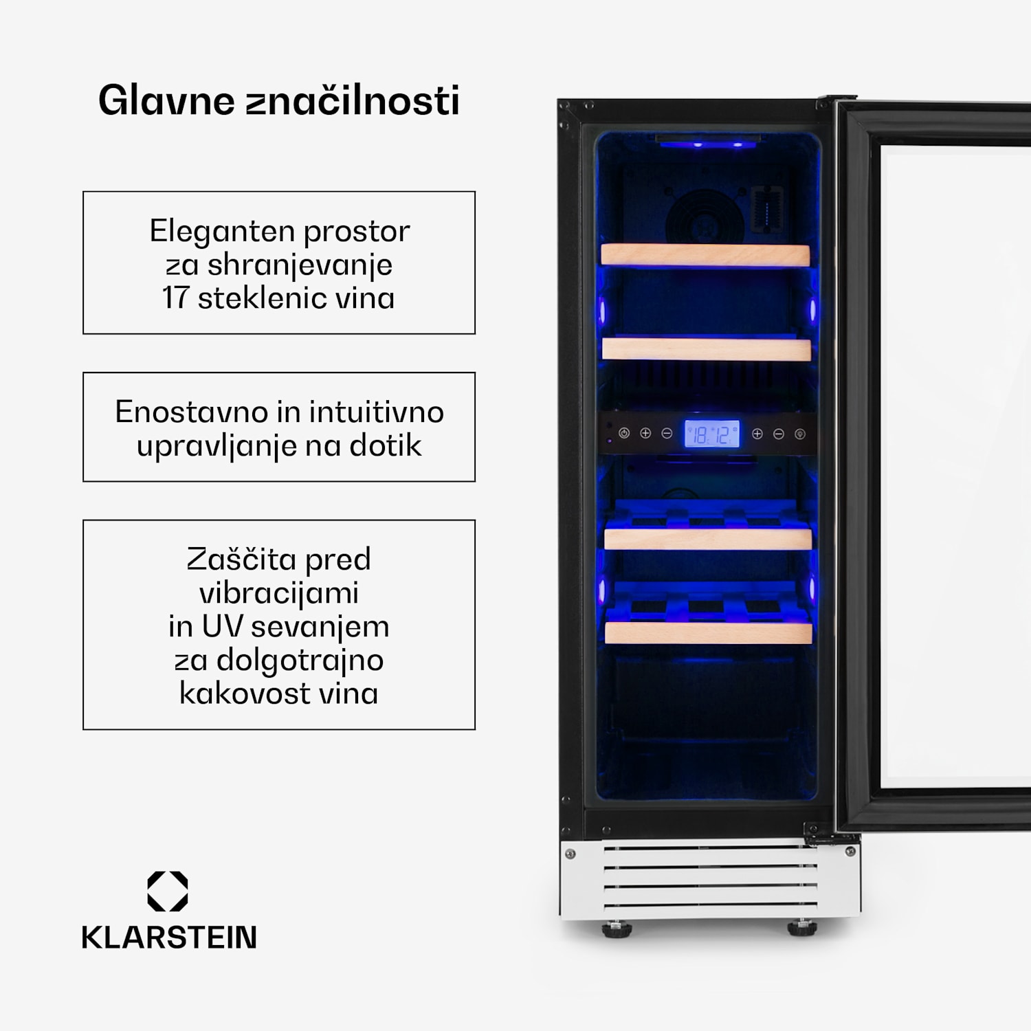 Vinovilla 17, dvoconska vinska omara, 53 l, 17 steklenic, 3 barve, bela 